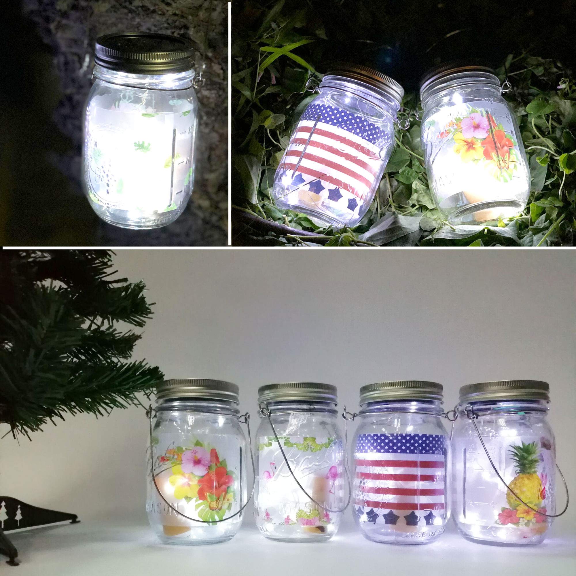 Yjfwal Solar Mason Lid Light, 8 Pack 30Led Mason Jar Fairy Lights,Including 8 Hangers And 2 Pcs Fairy Decor Pvc (Jars Not Included), Courtyard Garden, Interior Decora (Cool White)