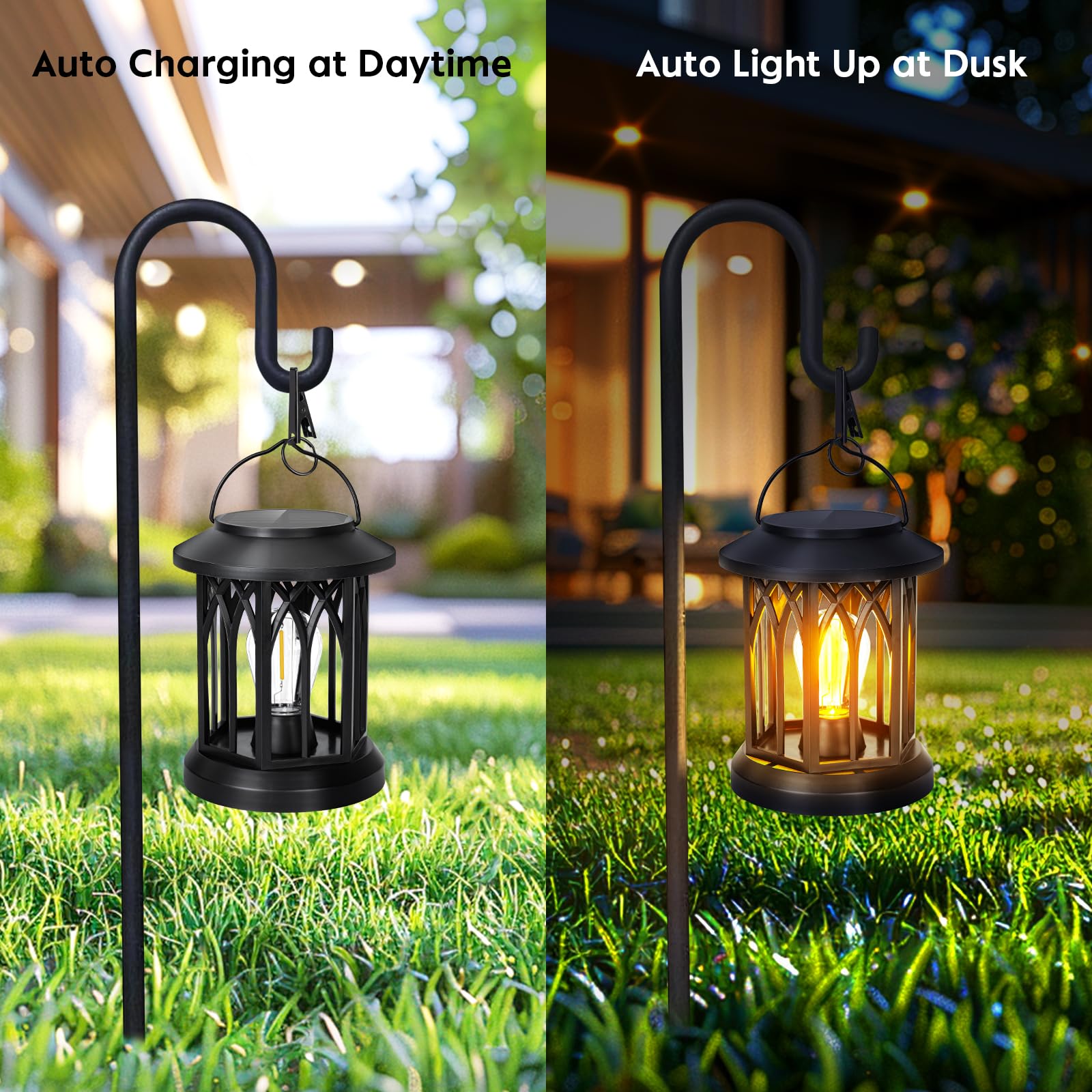 Bomier Hanging Solar Lanterns Outdoor Waterproof - 2 Pack Solar Lantern Decorative, Hanging Solar Lights For Outside, Outdoor Solar Powered Lantern With Handle & Clip For Patio Yard Decor