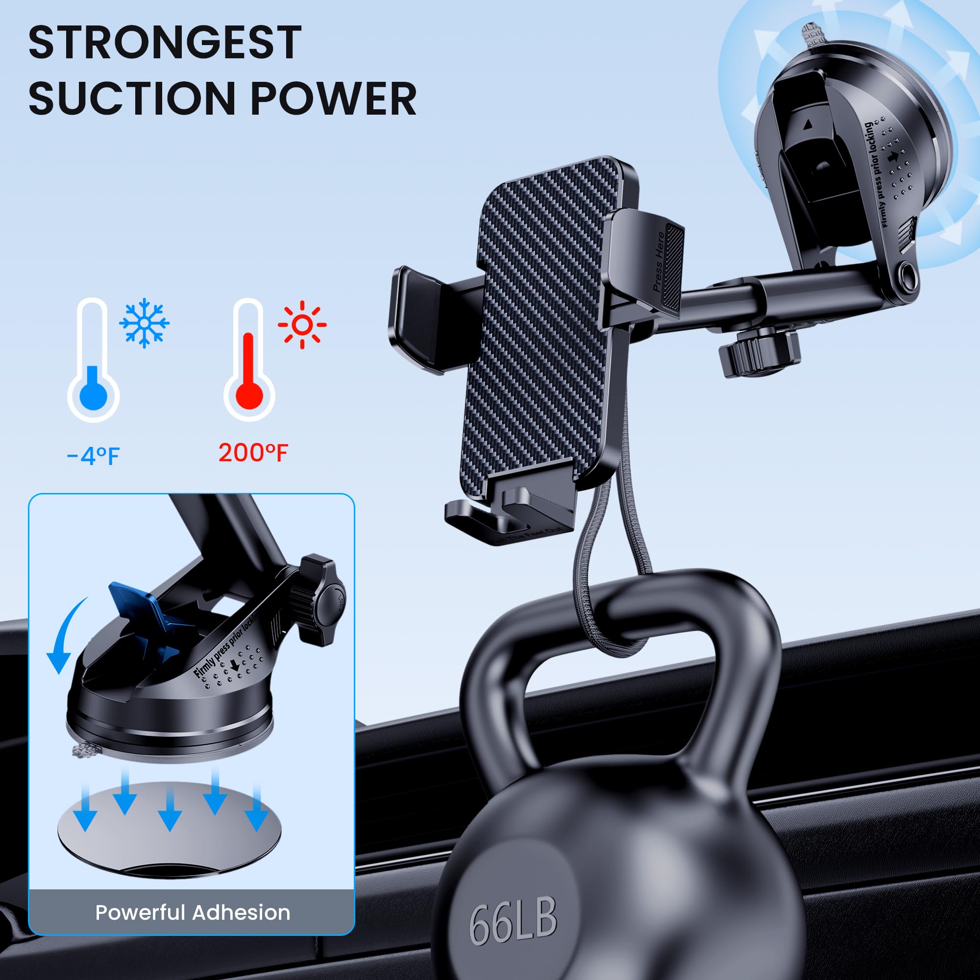 Bivgaza Phone Holder Car [Military-Grade Suction] Universal Car Phone Holder [Thick Case Friendly] Automobile Accessories Dashboard Air Vent Windshield Phone Mount Fit For Iphone Android Smartphones