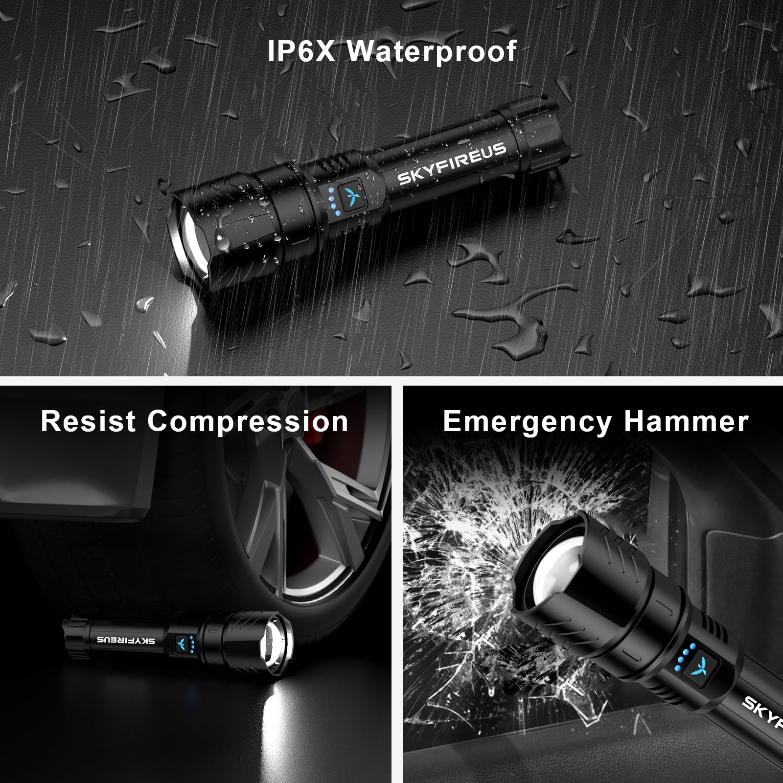Skyfire Led Flashlight High Lumens,Super Bright Rechargeable Flashlight,Zoomable,Four Modes,Waterproof Flash Light For Camping Essentials,Outdoor And Home Emergencies