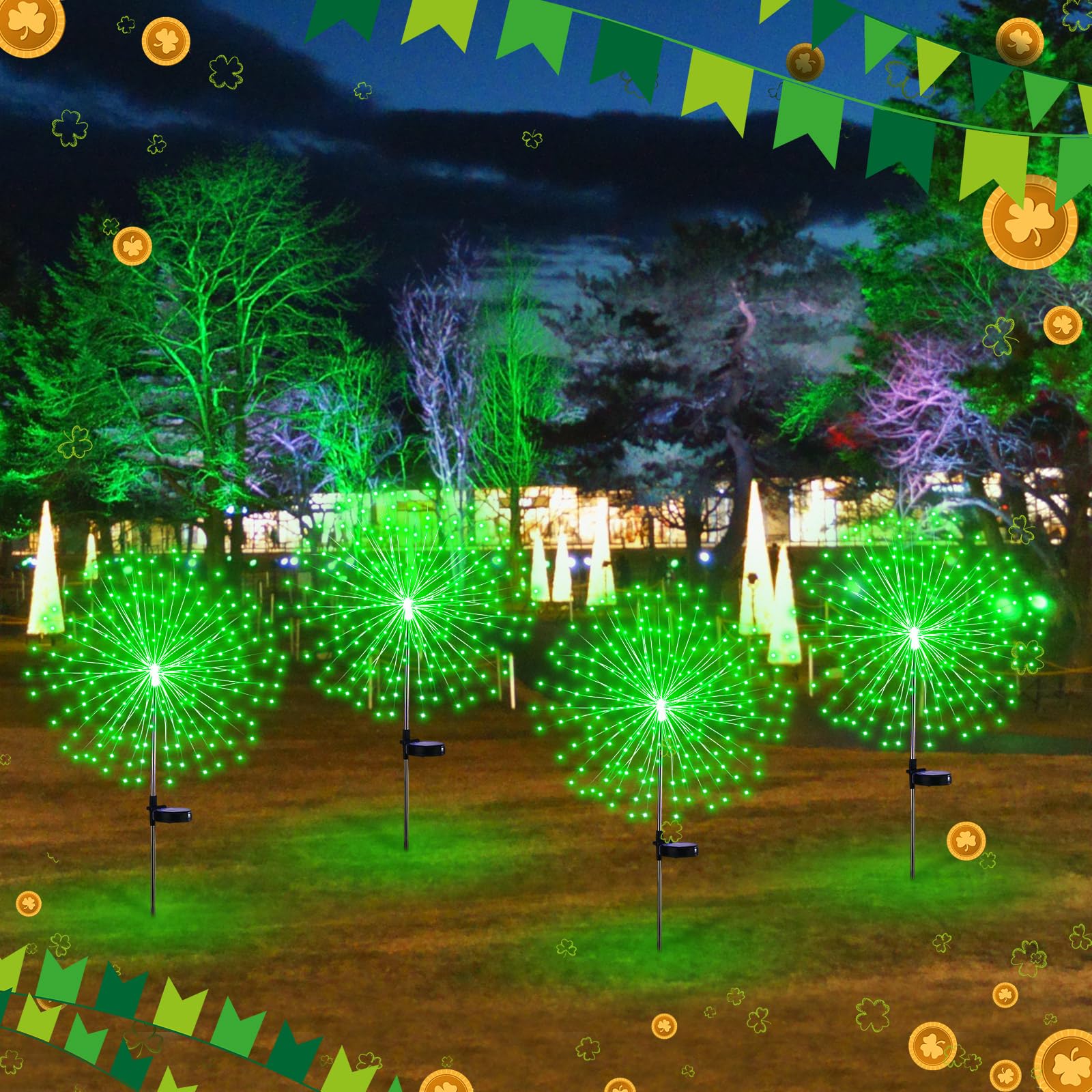 Tujoe 6 Pcs Green Solar Firework Stake Lights 180 Led 8 Modes Waterproof Led Sparkler Lights Outdoor Decoration For Garden Patio Yard Pathway Walkway Lawn Easter Halloween Christmas Wedding Party