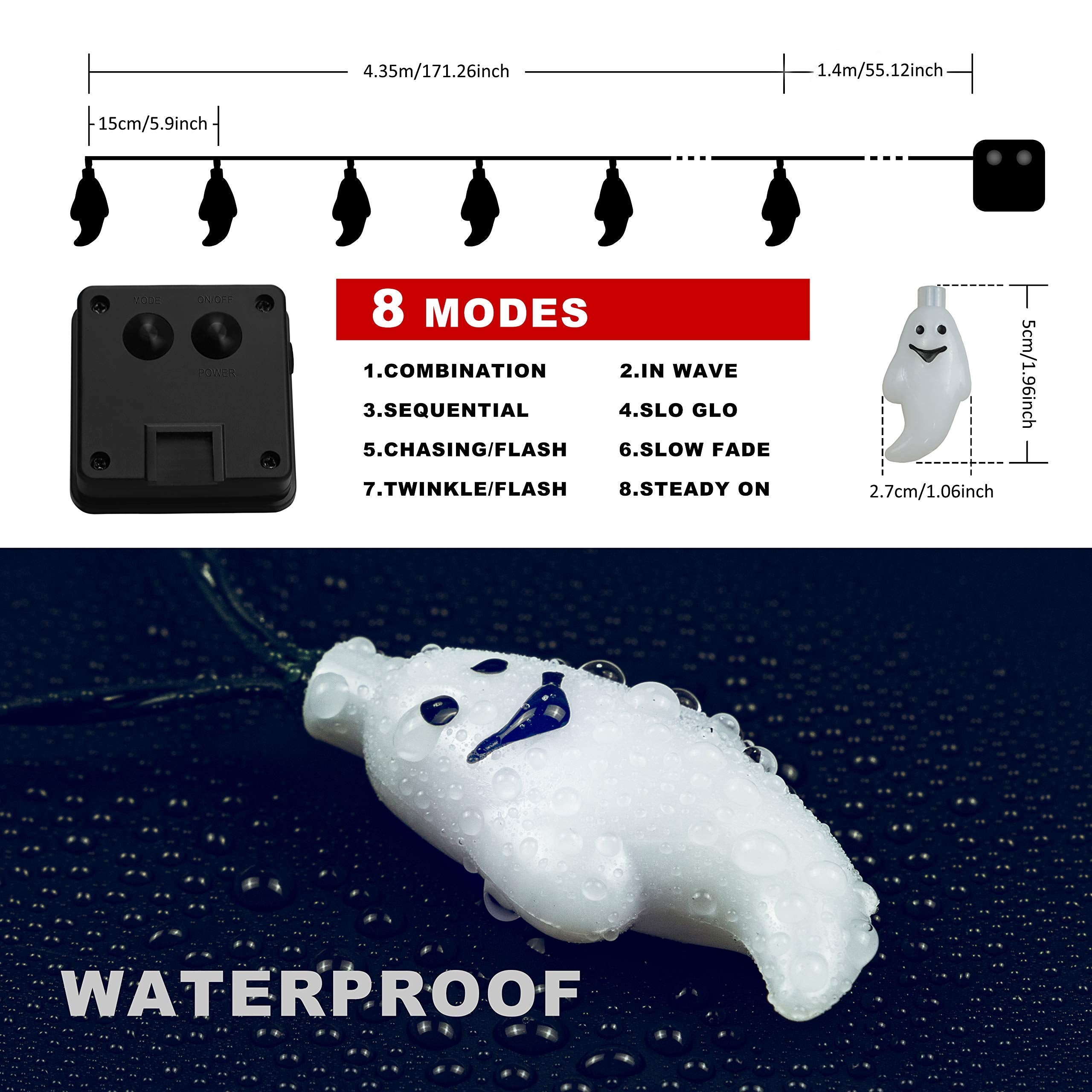 Qunlight Solar String Lights, Halloween Decoration, 8 Modes 2Pack 20Ft 30 Led Waterproof Outdoor Decorative Ghost Fairy For Patio, Garden, Gate, Yard, Halloween Christmas Decoration