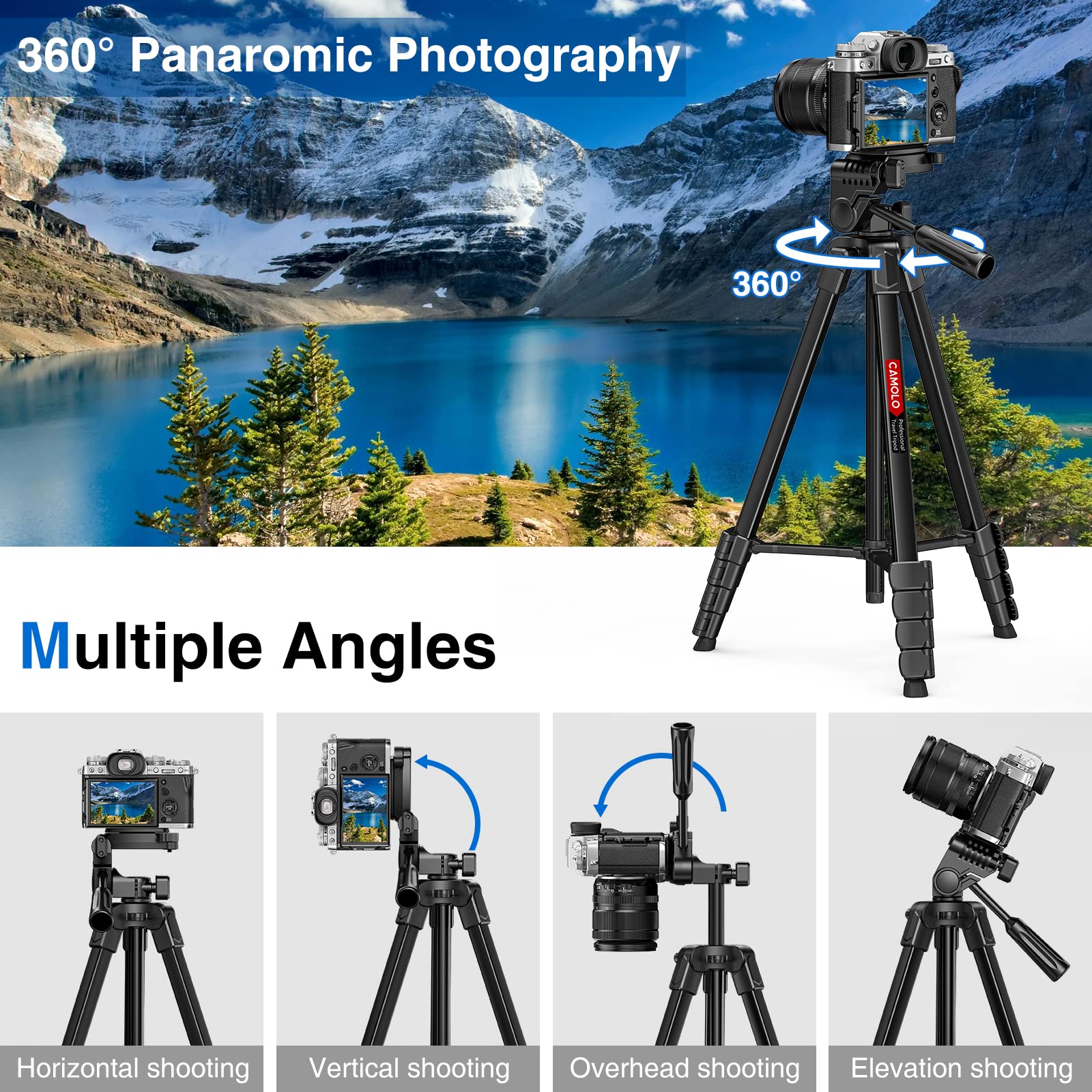 Camolo Phone Tripod，67”Camera Tripod Dslr Tripod For Travel Aluminum Camera Tripod With Travel Bag Vlogging Camera Cell Phone Tripod Video Photography For Youtube