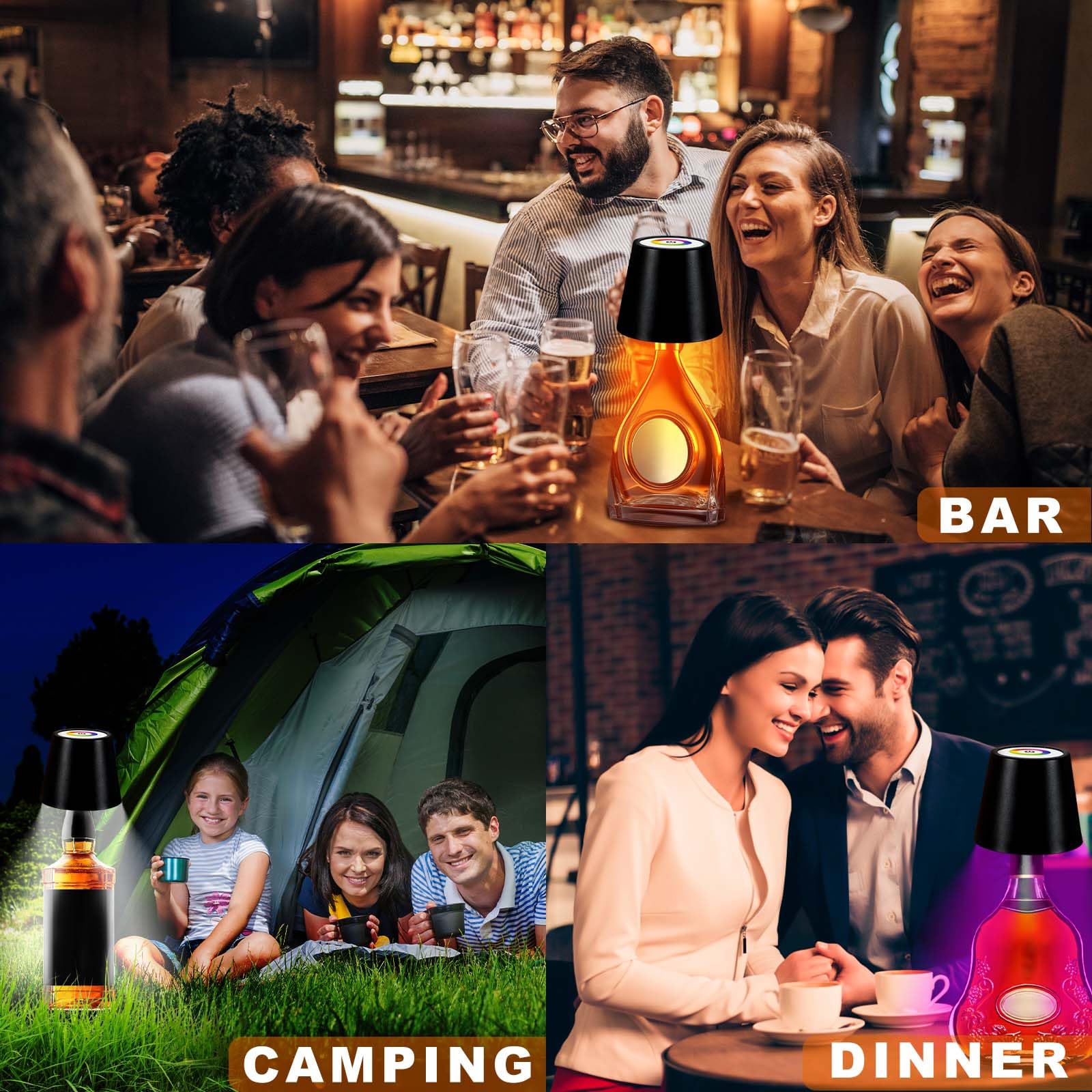 Vvlons Wireless Bottle Lamp, 5200Mah Rgb Wireless Wine Bottle Light With 4 Color Mode Stepless Dimmable Rechargeable Touch Led Wine Bottle Table Lamp Battery Operated Lamp For Bar Home Bedroom Dining