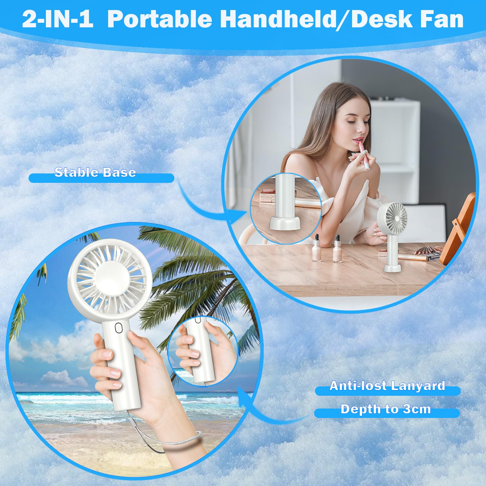 Decute Handheld Turbo Fan Strong Wind Mini Portable Fans, Hand Held Usb-C Rechargeable Travel Fan