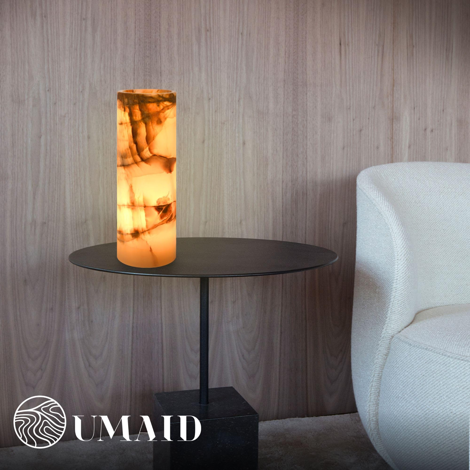 Umaid Handcrafted Onyx Marble Table Lamp – A Luxury Touch For Dad This Father’S Day – Warm Amber Glow, Dimmable Cord & Bulb – Unique Home Decor For Bedroom, Desk, Office, Living Room, Or Bedside