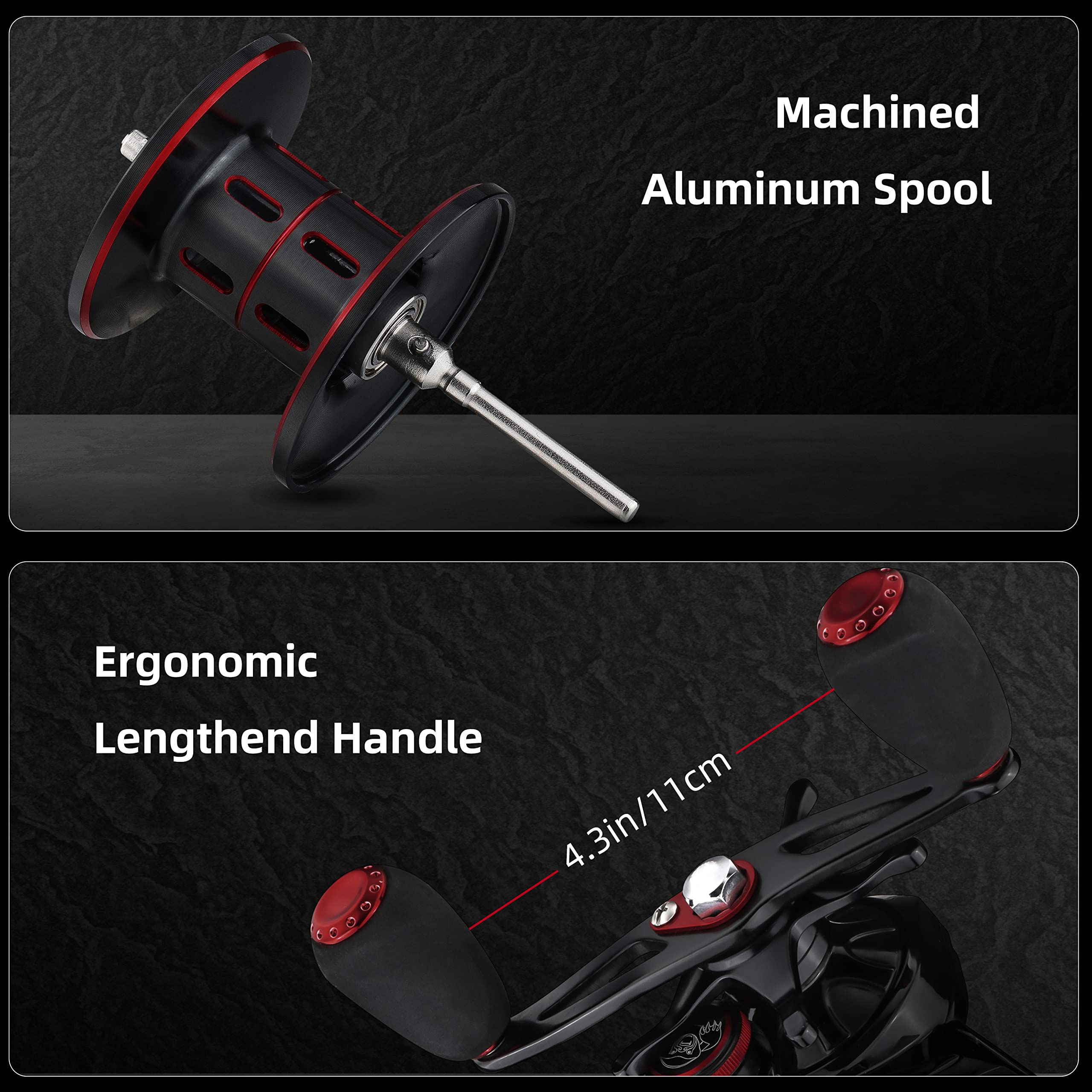 Runcl Heroism Fishing Baitcasting Reels, 17.64Lb Carbon Fiber Baitcasters, 7.3:1 Gear Ratio, 12 Levels Magnet Brake System, 7+1 Bb,  Compact Design High-Tech Innovation With Fish Bite Alarm System