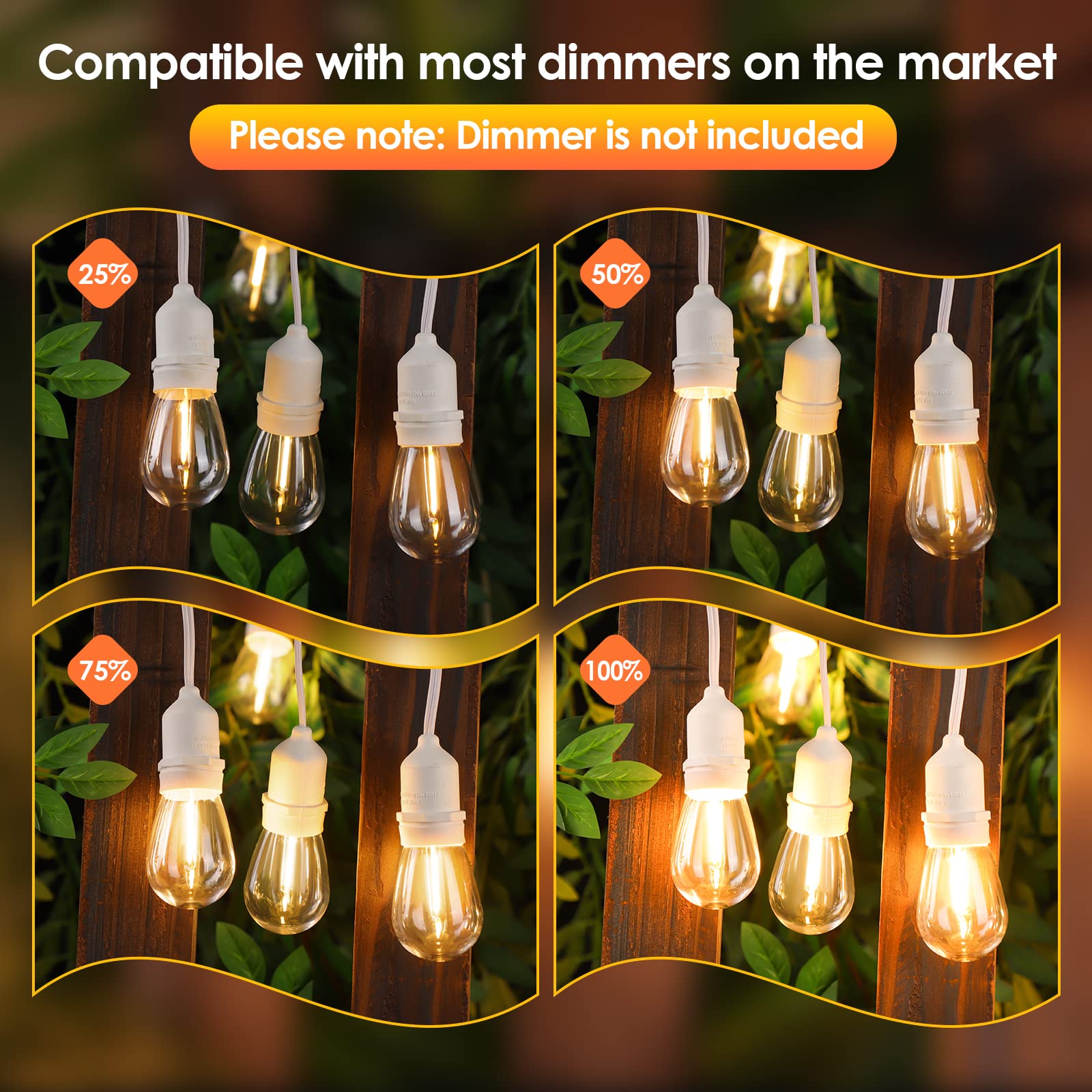 Mlambert White Cord 96Ft Outdoor String Lights With 30+3 Led Plastic Bulbs, Dimmable Waterproof Shatterproof Linkable Patio Light For Pergola Backyard