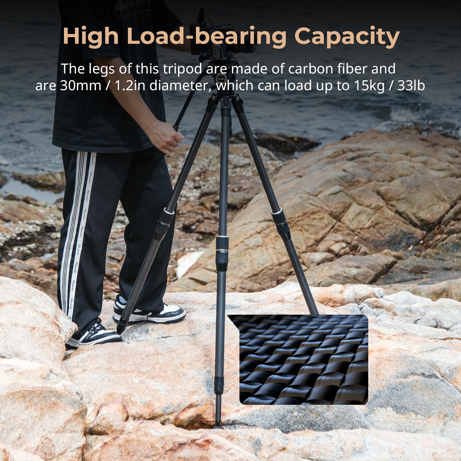 Smallrig Ft-S303 speed Carbon Fiber Tripod, 55'' Travel Video Tripod With One-Twist Height Adjustment, 65Mm Bowl Adapter, Weighs 4.6Lbs, Max Load 33Lbs / 15Kg For Dslr, Camera, Camcorder - 4645