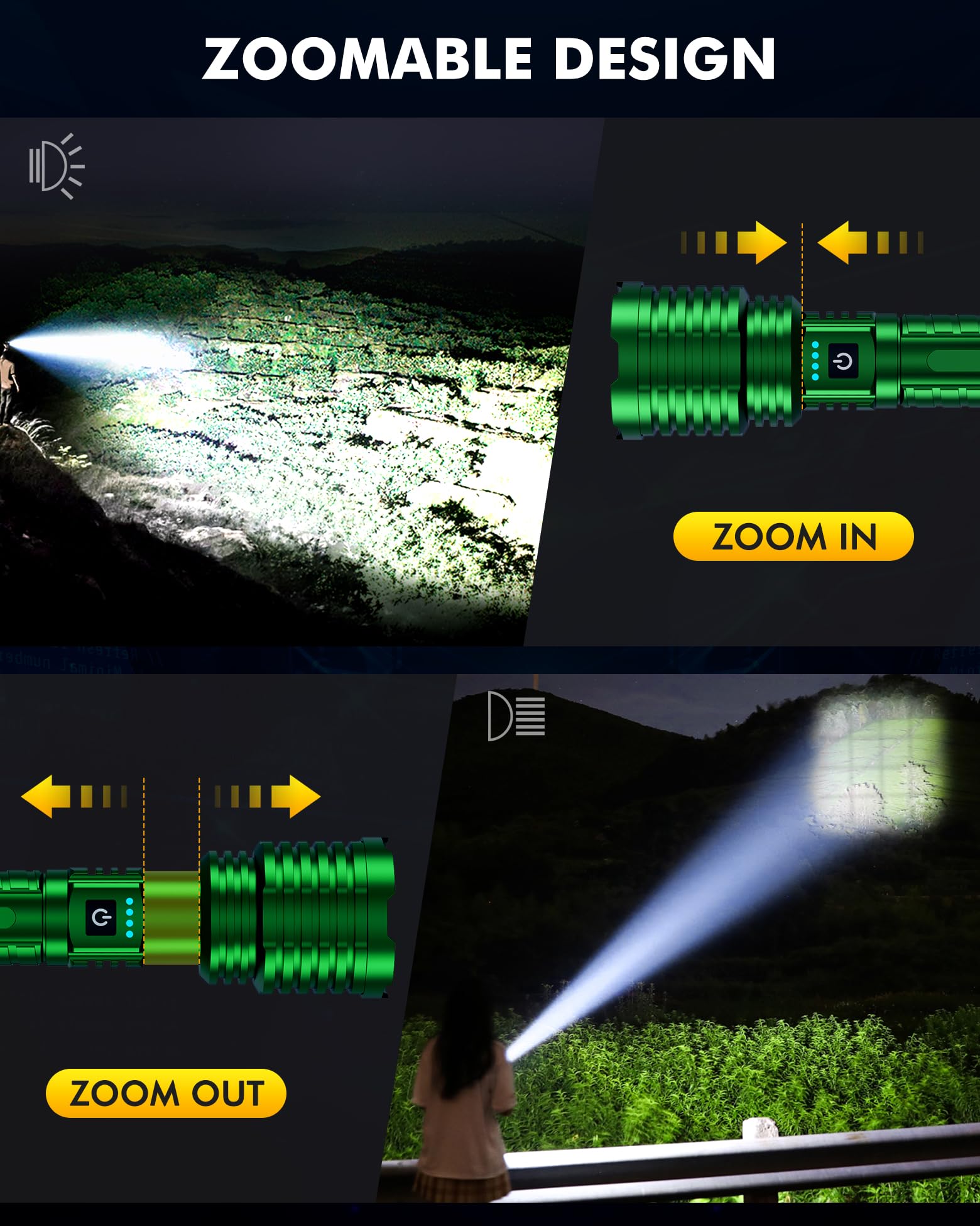 Baibian Super Bright Flashlight 2400000 High Lumens, Led Rechargeable Flashlights Powered By Battery, Handheld Waterproof Utility Flashlight-Zoomable 5 Modes-31H Runtime-Holster For Emergency Camping