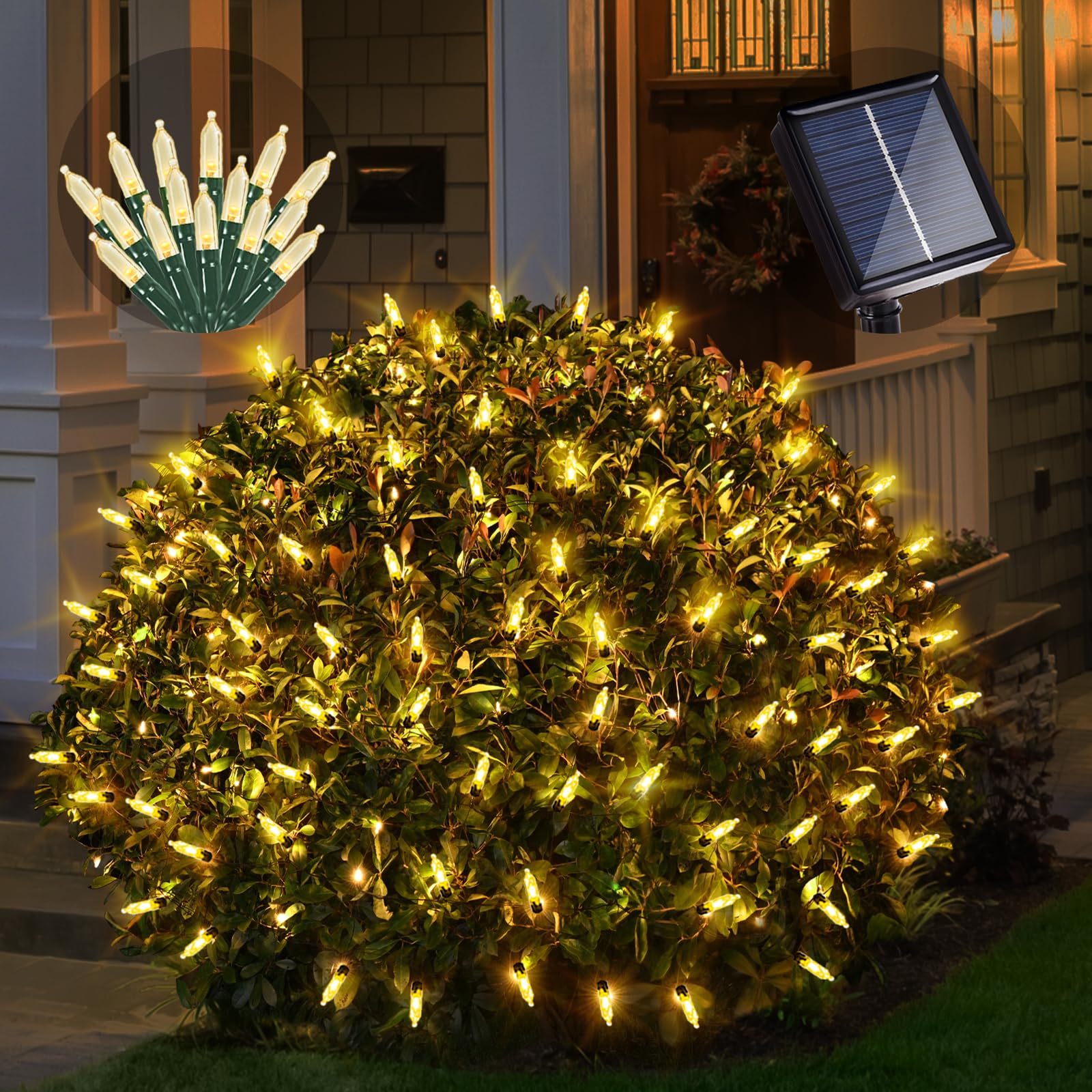 Liveasily Solar Powered Christmas Net Lights Outdoor, 8 Modes Mesh Decorations For Bushes, Garden, Yard - 6Ft6Ft, Warm White