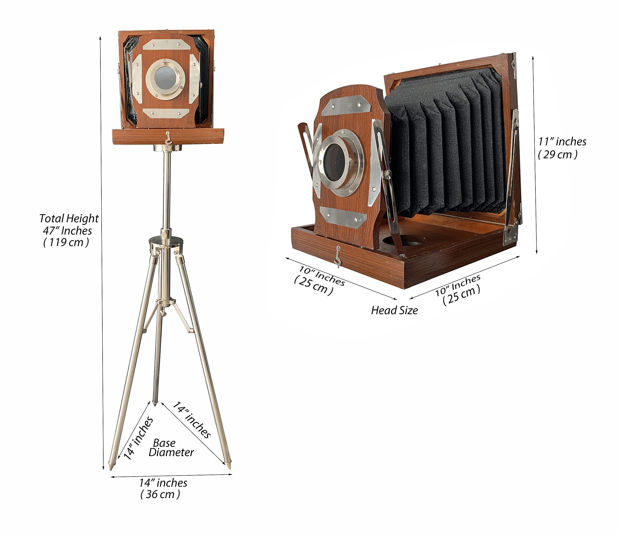 Antique Vibes Antique Wooden Old Cameras With Tripod Stand Home/Office/Livingroom Decorative Camera On Stand