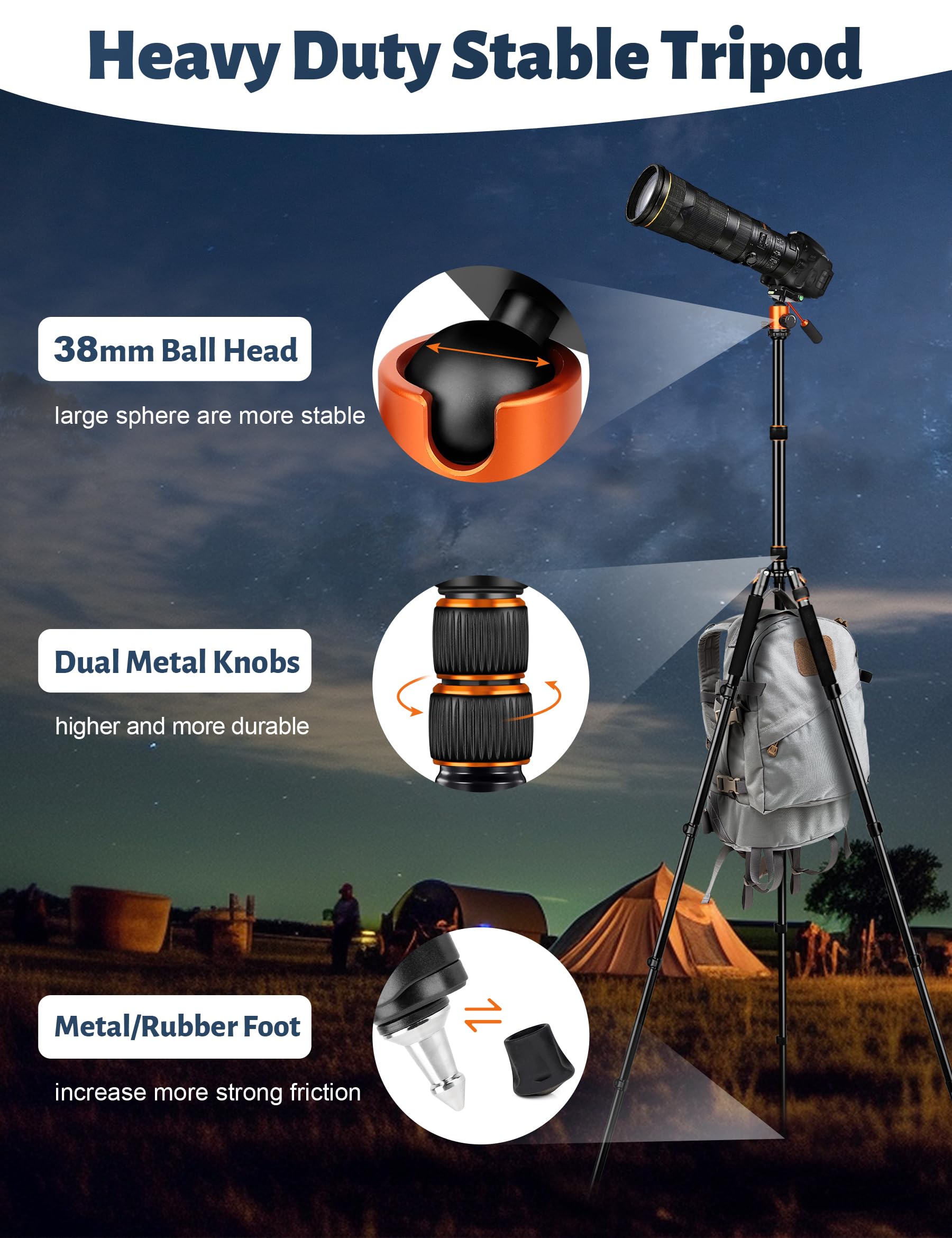 Victiv Tripod For Camera, 83" Camera Tripod & Monopods With Metal Handle, Professional Aluminum Heavy Duty Tripods For Dslr Cameras Lasers Spotting Scope Binoculars Telescope, Payload 35Lb