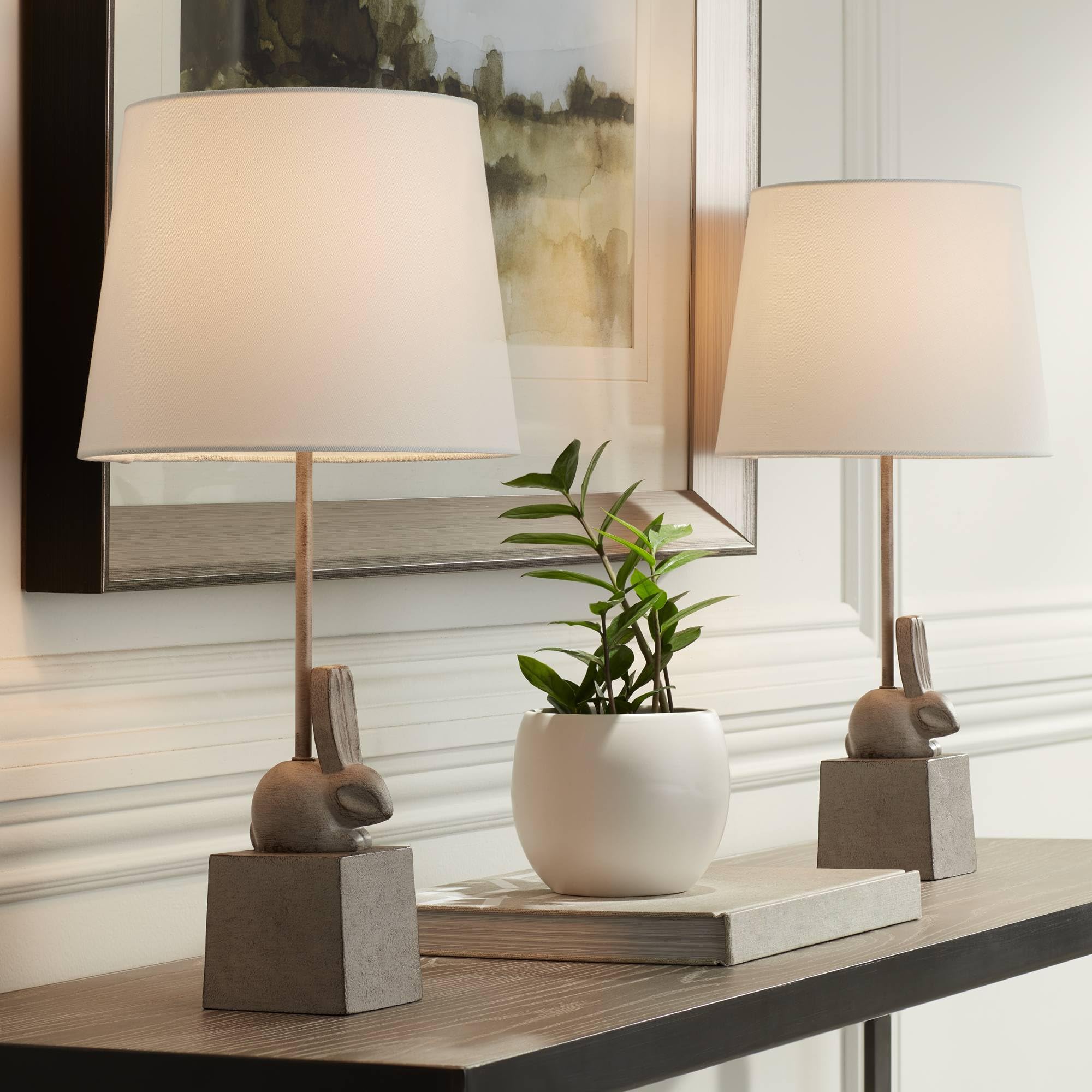 360 Lighting Bunny 19 3/4" High Rabbit Small Sculptural Farmhouse Rustic Modern Country Cottage Accent Table Lamps Set Of 2 Gray White Shade Living Room Bedroom Bedside Nightstand House Office Home