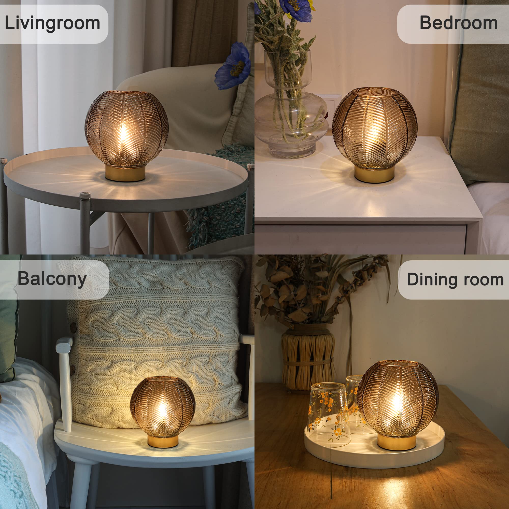 Lusharbor Battery Operated Lamp With Timer, Cordless Table Lamps With Bulb, Battery Powered Light, Small Lamps For Living Room Decorative Bedside For Corner Bedroom-Amber