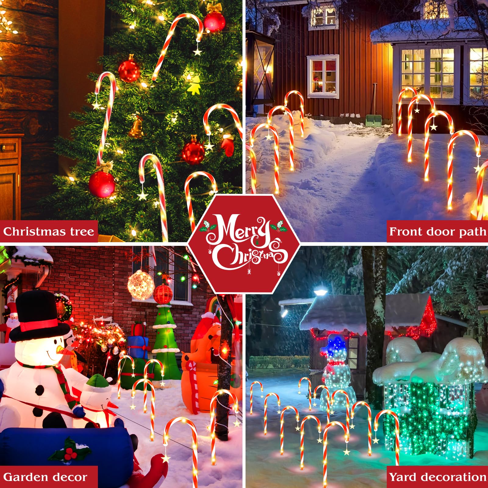 Sunlumi 19.3In Christmas Solar Candy Cane Lights, 10 Pcs Pathway Light With Star 8 Flashing Modes, Outdoor Christmas Decorations For Outside Path, Walkway, Driveway, Sidewalk, Porch, Yard, Garden