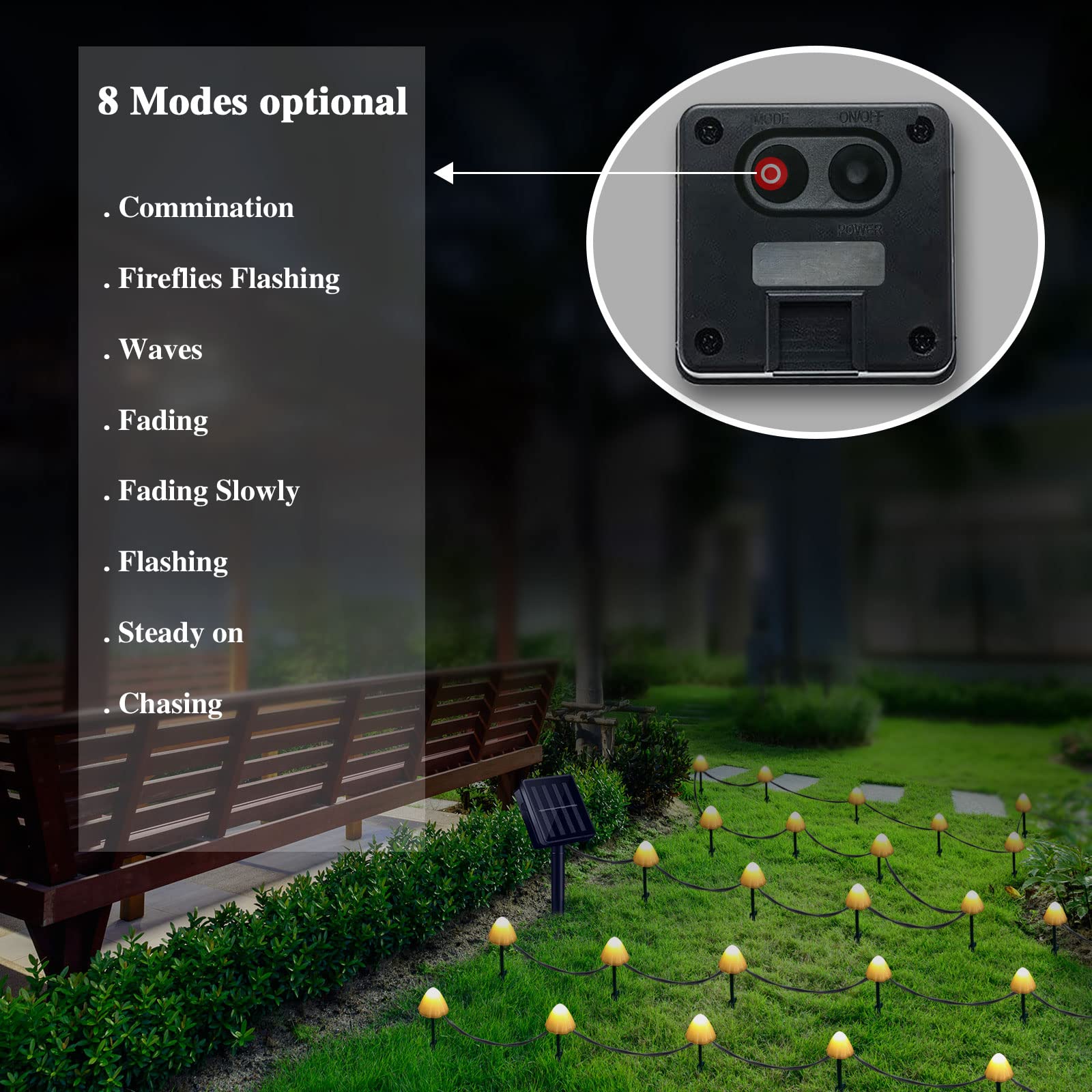 T4U888 30 Pcs Mushroom Solar Lights, 8 Modes Outdoor Fairy Lights With 800Mah Battery Waterproof Garden Light For Backyard Wedding Christmas Party(Warm White)