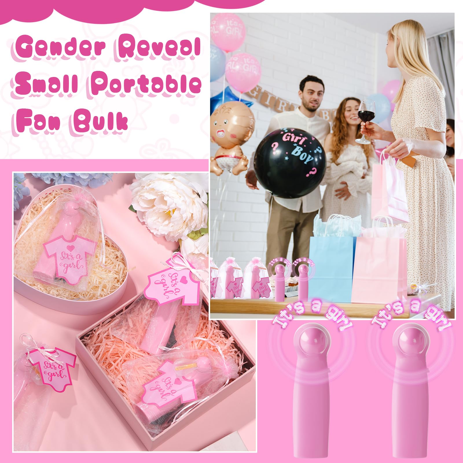 LED mini fans in bulk, ideal for gender reveals, baby showers, and themed parties
