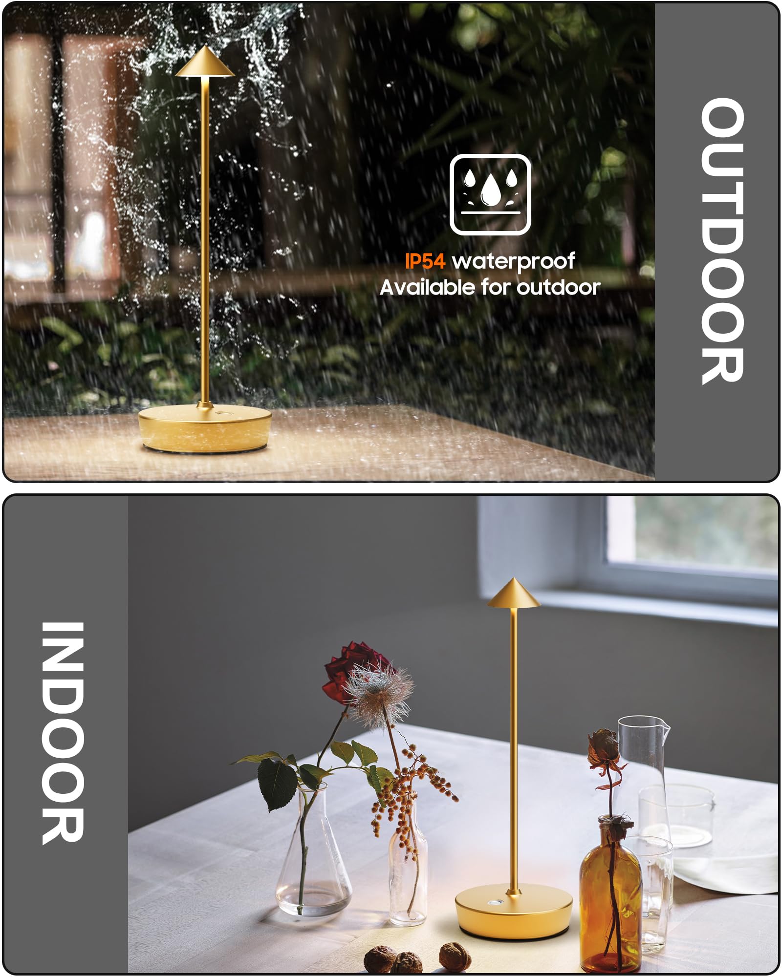Shangcai Cordless Table Lamps Rechargeable, 6000Mah Battery Operated Led Desk Lamp Outdoor Waterproof Portable Touch Dimmable Table Night Light For Patio Restaurant Dining Home Set Of 2 Gold