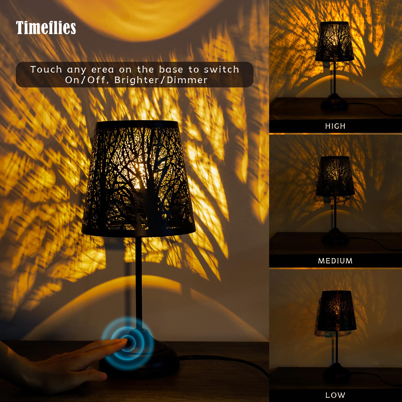 Timeflies Table Lamp With Dimmer, 3 Levels Dimmable Touch Switch, Black Shadow Table Lamp, Cool Night Light For Kids, Bedroom Nightstands Lamp, Lamp For Living Room End Tables
