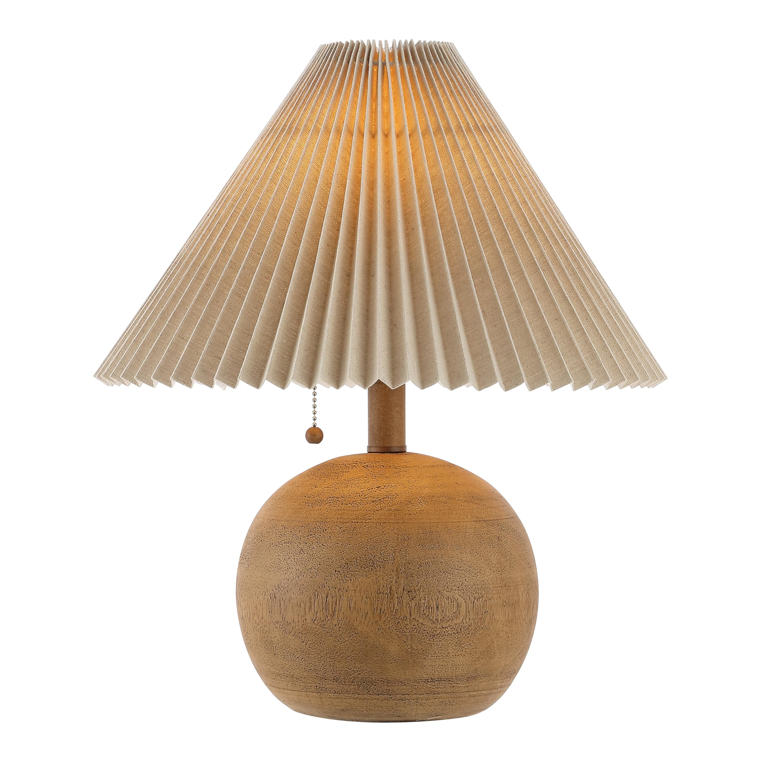 Jonathan Y Jyl1145A Aksel 17.25" Coastal Scandinavian Resin/Iron Sphere Led Table Lamp With Pleated Shade And Pull Chain, Brown Wood Finish/Beige, For Entry Console, Bedroom, Living Room