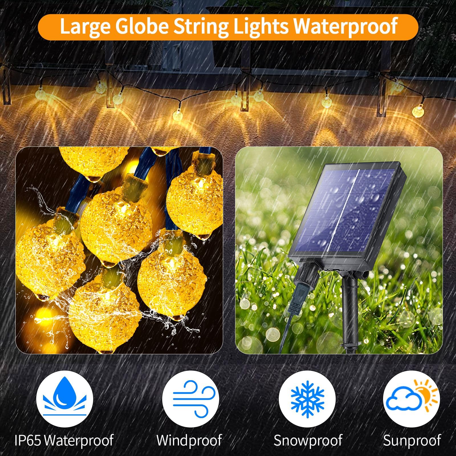 Ryblgled Solar String Lights For Outside - Bright 72Ft 120 Led Large Crystal Globe String Lights With Remote, Warm White 8 Modes Solar Powered Globe Lights Outdoor Waterproof For Yard Wedding Party Decor