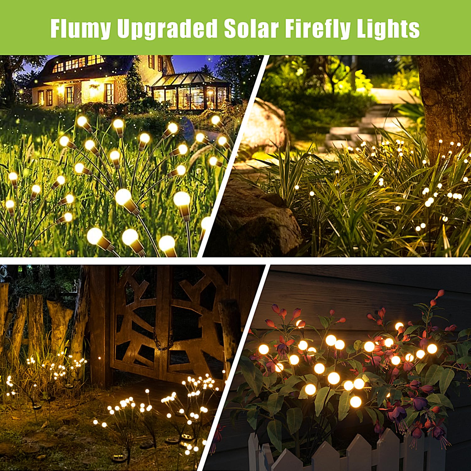 Flumy Solar Lights Outdoor Waterproof 2 Pack, Outdoor Firefly Light For Yard Patio Garden Decor, Solar Lights For Outside Gardening Supplies, For Grandma