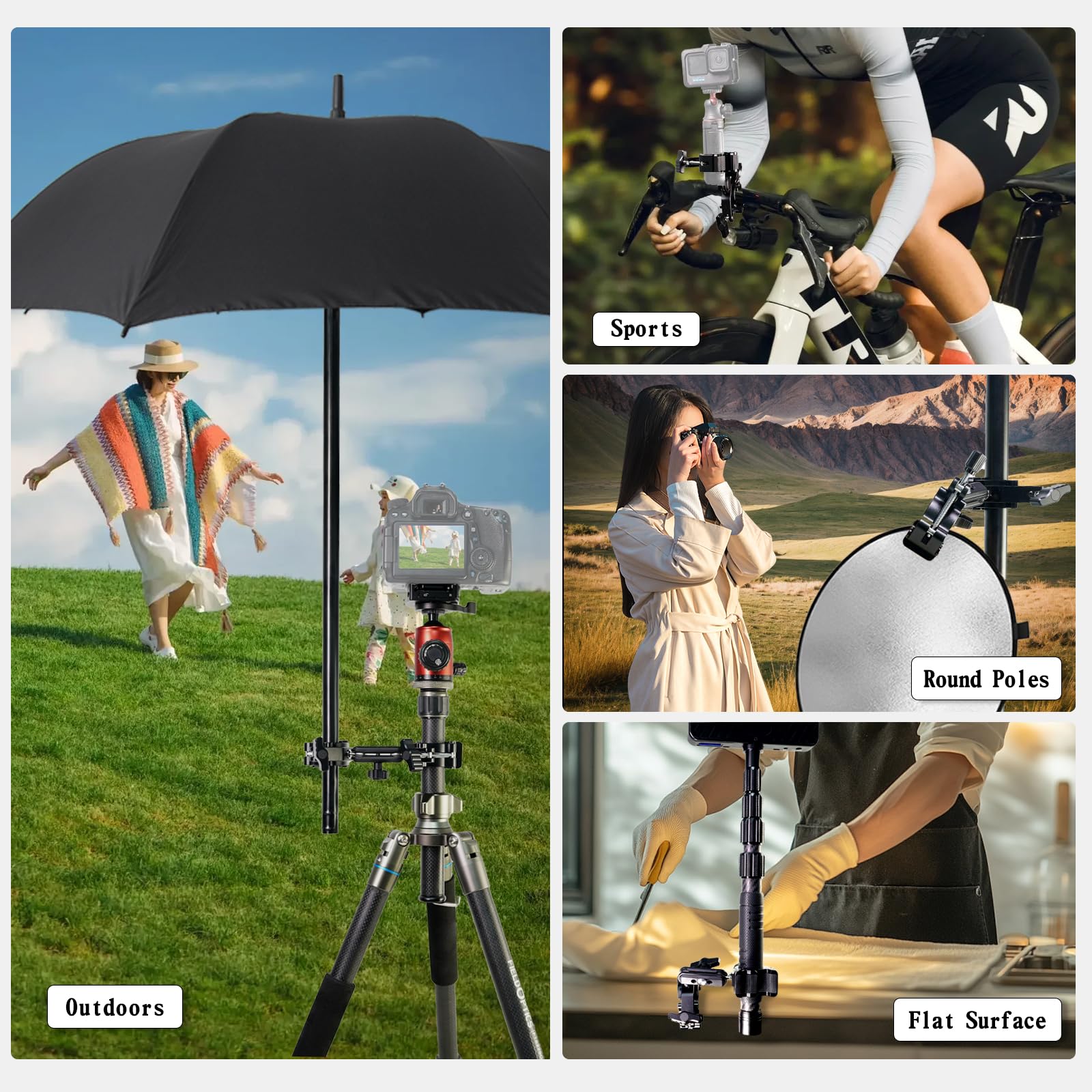 Fifield Double Super Clamp Camera Mount With Magic Arm, 360°Rotating Camera Mount For Motorcycle Umbrella Desk Studio Light Stand Holder Photography, Motorcycle Bike Accessories Tools