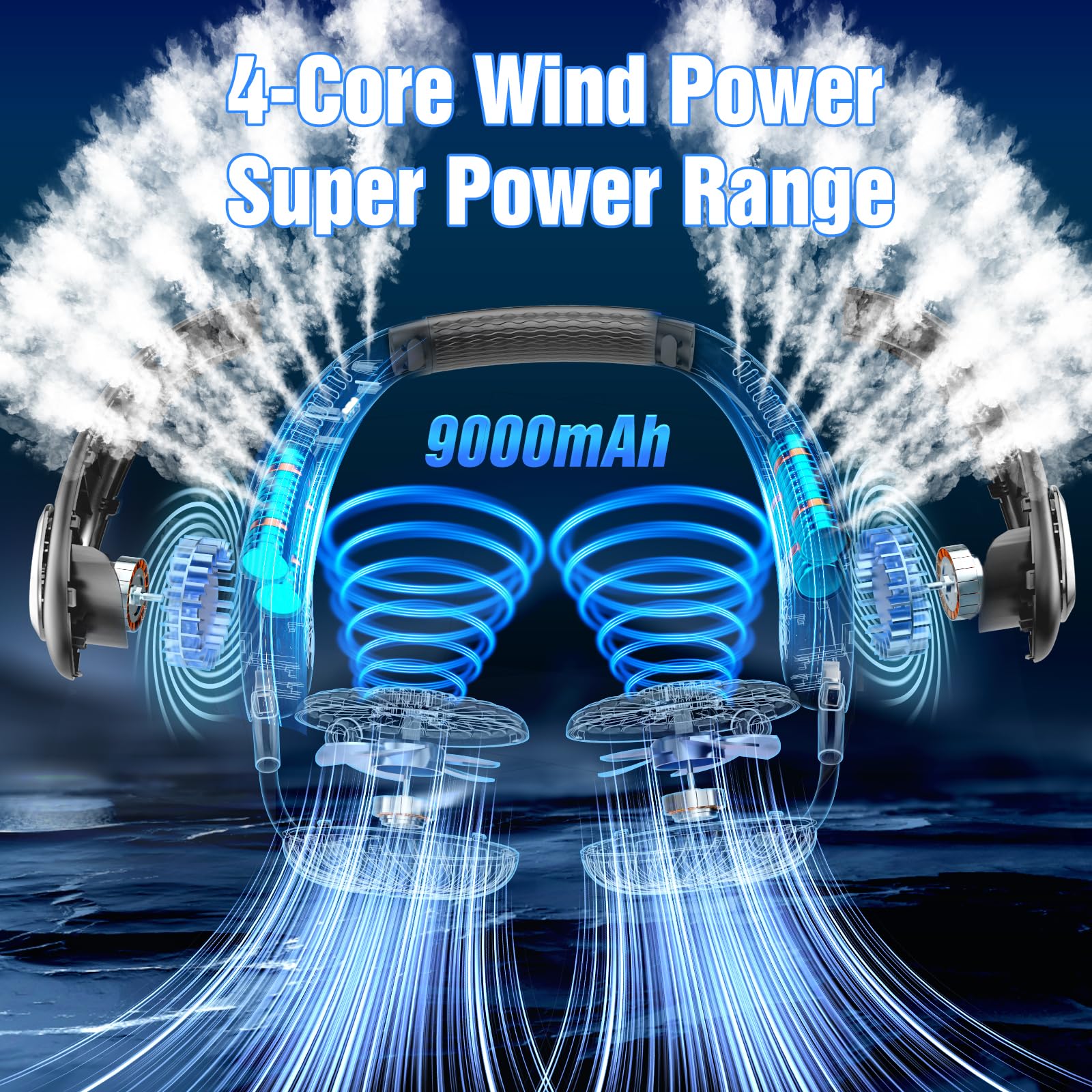 Portable Neck Fan, 9000Mah Hand Free Neck Fan, Neck Fan Air Conditioner, Bladeless Cooling