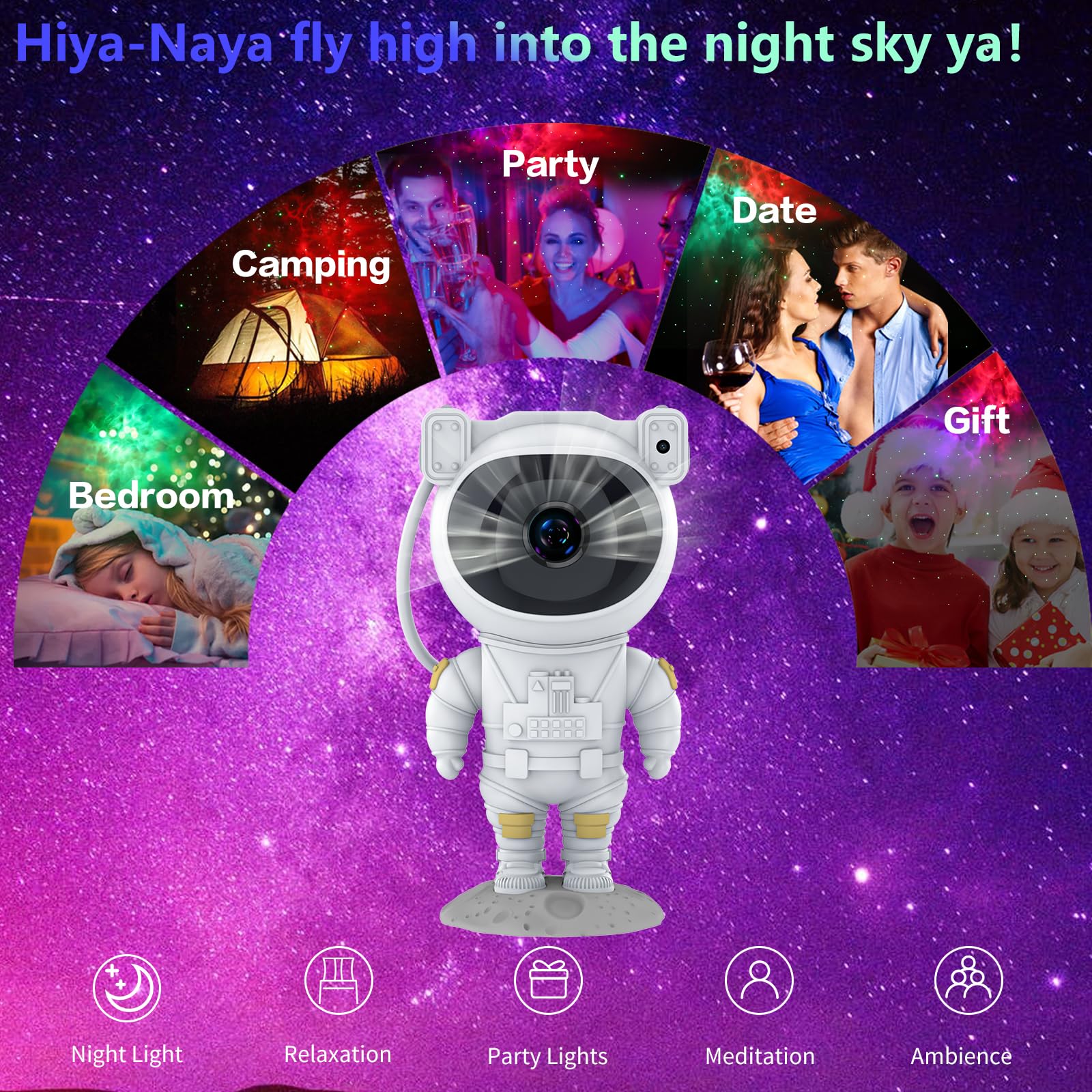 Hiya-Naya Astronaut Star Projector Galaxy Light With Timer And Remote Control, 360° Adjustable Starry Night Light Projector For Baby/Kids/Adults/Bedroom/Party/Home Decor/Game Room (White)