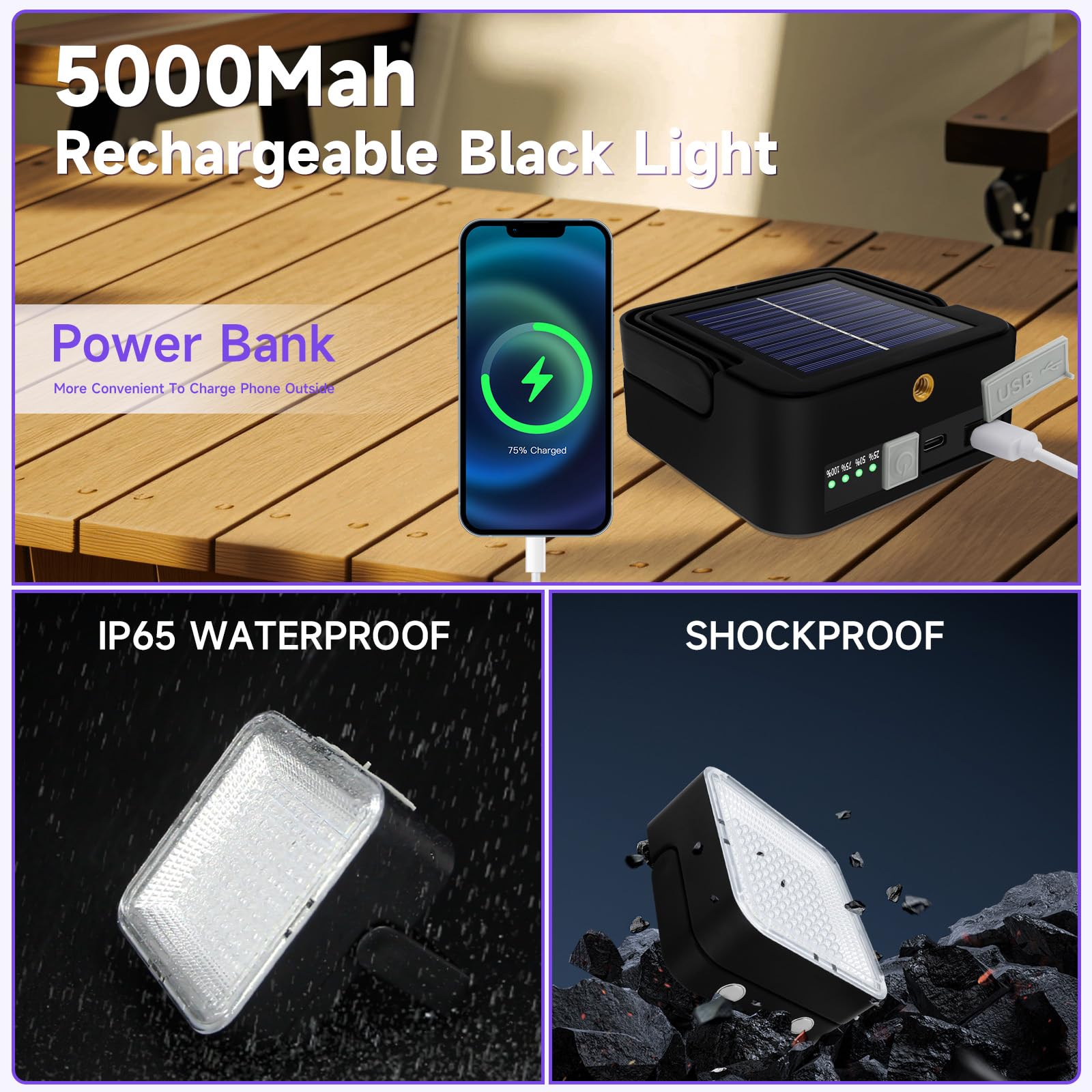 Benss 2 Pack Rechargeable Black Light, 60W 5000 Mah Dimmable Uv Black Light, 100 Led 395 Nm Ultraviolet Blacklight, For Dog Cat Pet Urine Stains Detection, Bed Bug, Scorpions, Bedroom, Camping, Outdoor