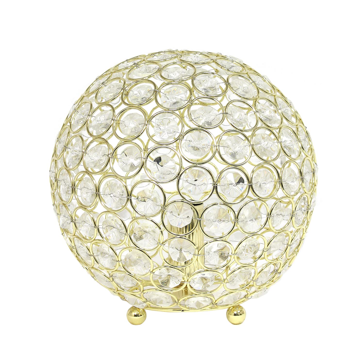 Lalia Home Elipse Medium 8" Contemporary Metal Crystal Round Sphere Glamourous Orb Table Lamp For Living Room, Bedroom, Entryway, Office, Foyer, Home Décor (Gold)
