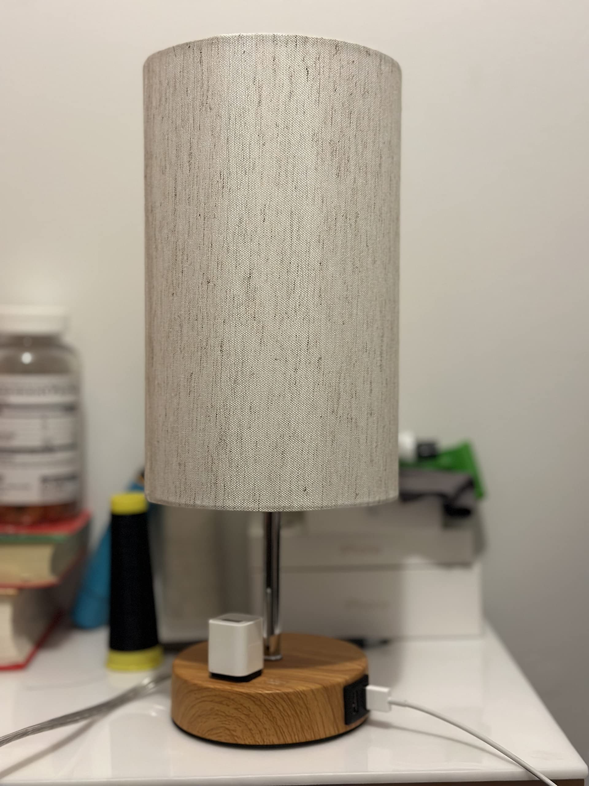 Simplyhomedesigns Simplyhomedesigns【𝟮𝟬𝟮𝟯 𝙐𝙥𝙜𝙧𝙖𝙙𝙚𝙙 Touch Bedside Nightstand Table Lamp W/ 2 Usb-A Charging Ports & Outlet 3-Way Dimmable For Bedroom,Living Room,Office,Dorm(Light Bulb Included), Grey/Black
