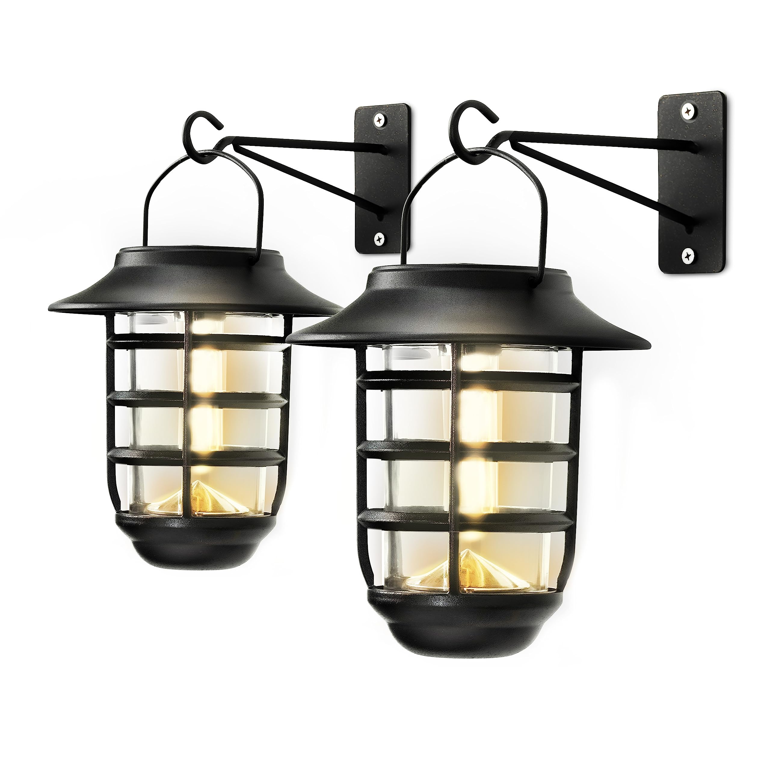Home Zone Security 2-Pack Solar Wall Hanging Lights Lifepo4 Battery 3000K Warm 20Lm Up To 12 Hours Dawn Motion Sensor Auto, Ip65 Waterproof, No Wiring Required, Aluminum And Glass Construction