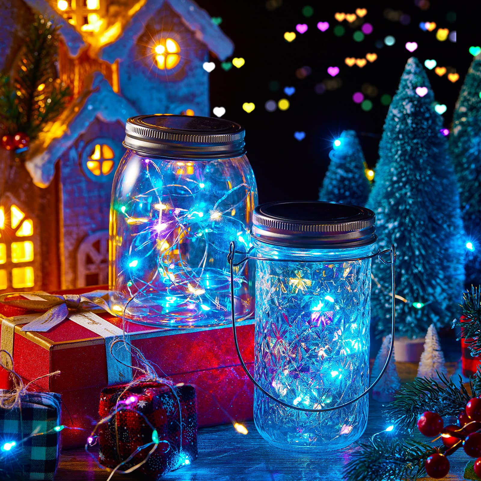Tuanse 20 Sets Solar Lantern Lights Sets 30 Led Fairy Mason Jar Lights With Jar Lid Waterproof Lantern String 20 Hangers For Outdoor Yard Patio Lawn Garden Christmas, Jars Not Included