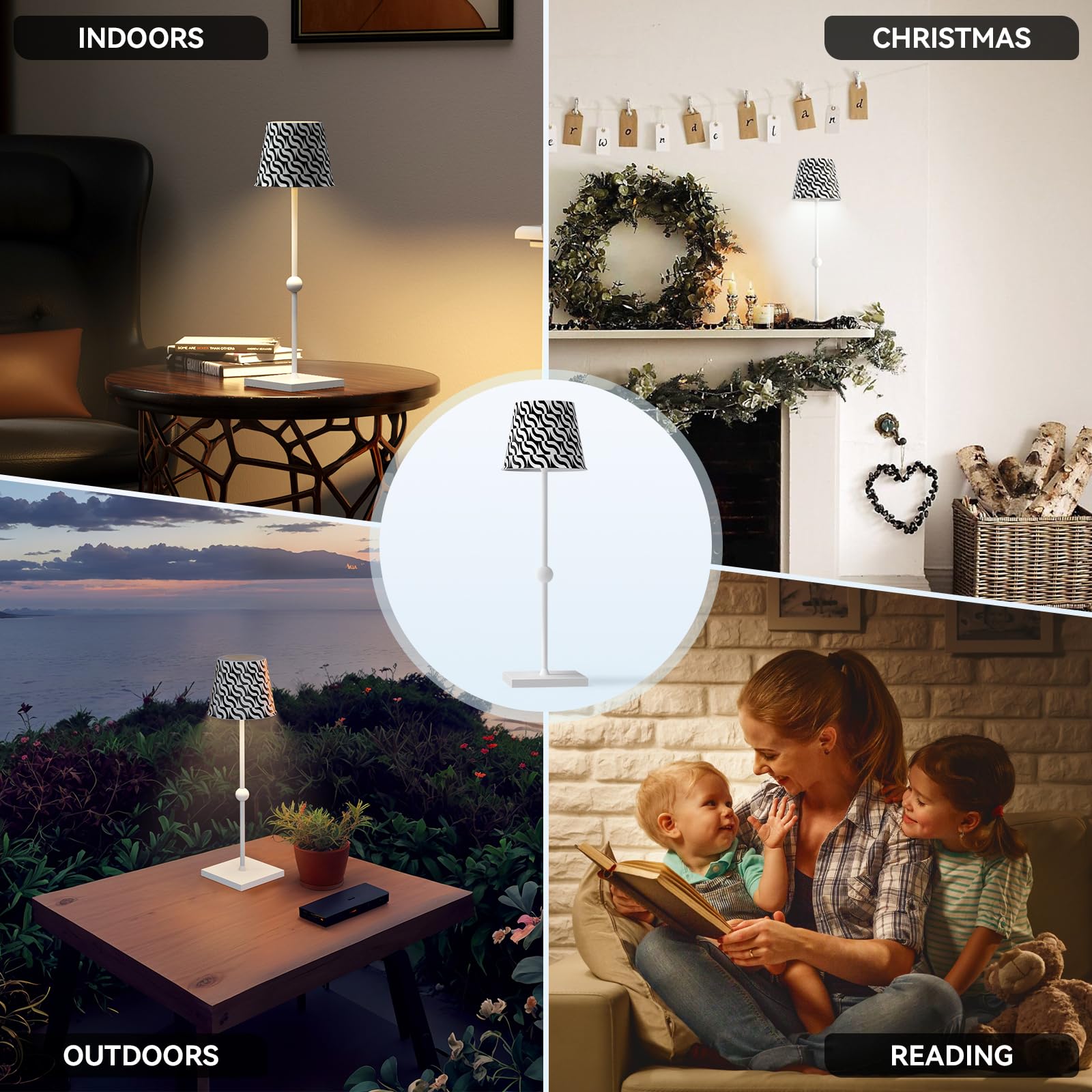 Huiveoo Rechargeable Cordless Table Lamp With Usb Port, 3 Touch Light Modes Minimalistic Table Lamp, For Living Room, Bedroom, Outdoor, Restaurant(1 Count (Pack Of 1), Vast Waves 08)