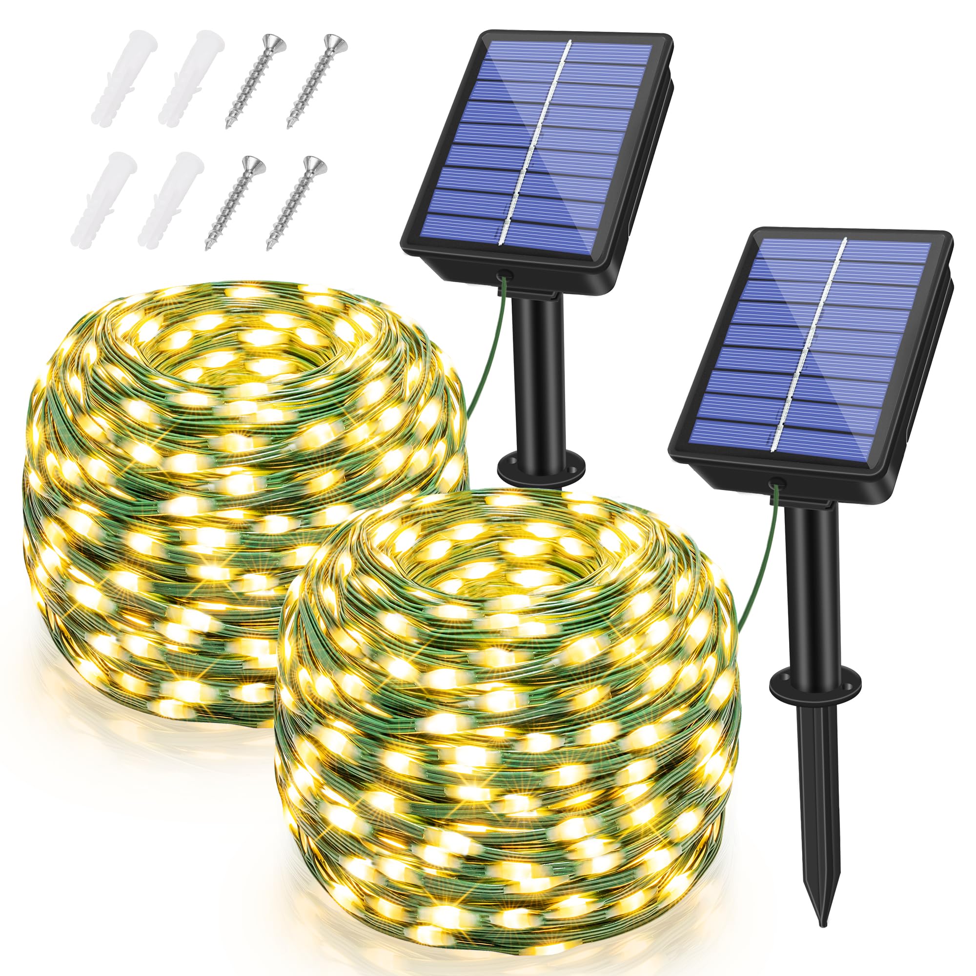 Brightchristmas 2 Pack Solar String Lights Total 480Led 158Ft, Ip67 Waterproof String Lights For Outside With 8 Modes, Solar Panel Fairy Lights For Garden Party Wedding Decorations (Warm White)