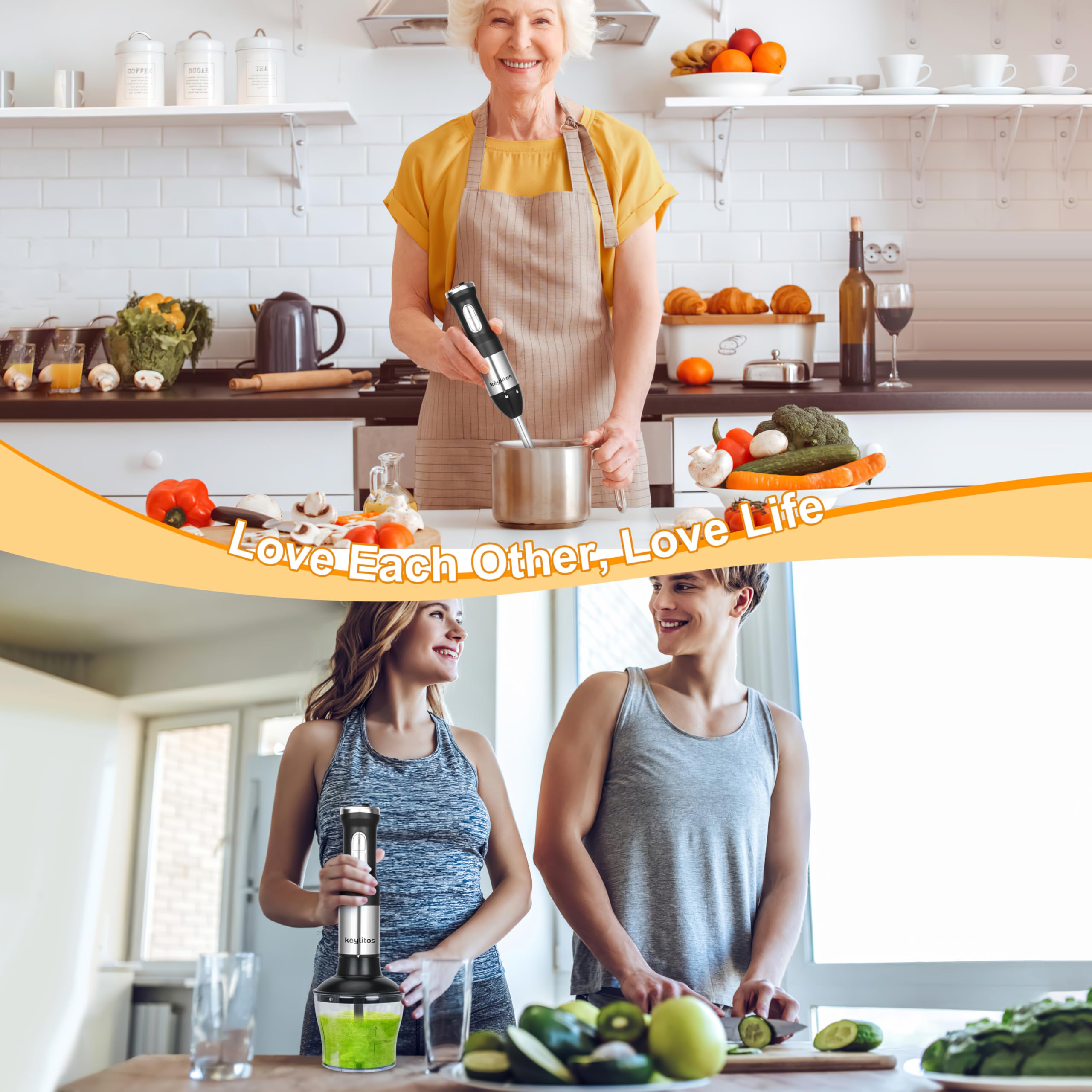 Keylitos 5 In 1 Immersion Hand Blender Mixer, [] Handheld Stick Blender With 600Ml Chopper, 800Ml Beaker, Whisk And Milk Frother For Smoothie, Baby Food, Sauces Red,Puree, Soup (Black)