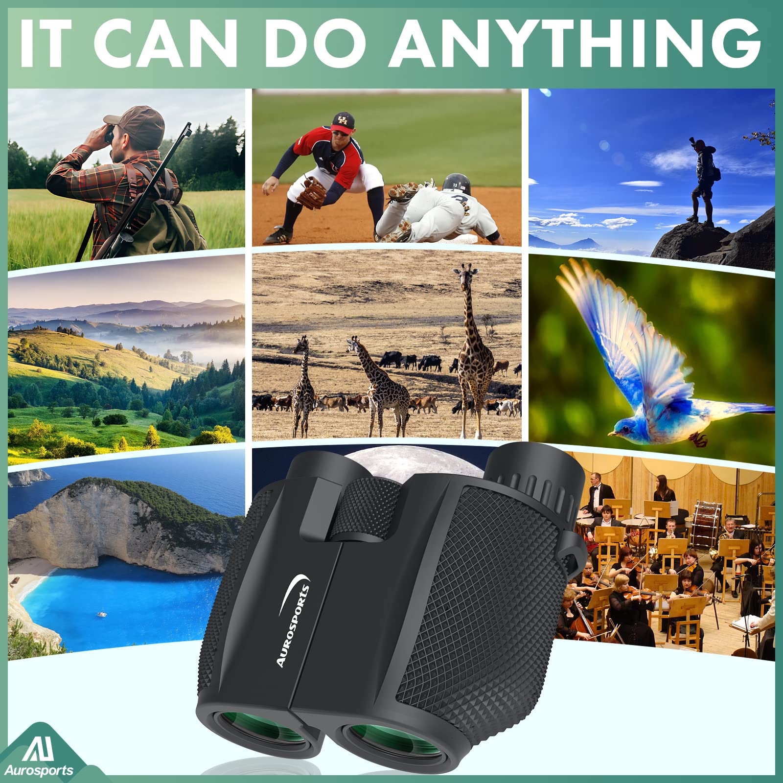Aurosports 10X25 Binoculars For Adults And Kids, Large View Compact Binoculars With Low Light Vision, Easy Focus Small Binocular For Bird Watching Outdoor Travel Sightseeing Concert Hunting Hiking
