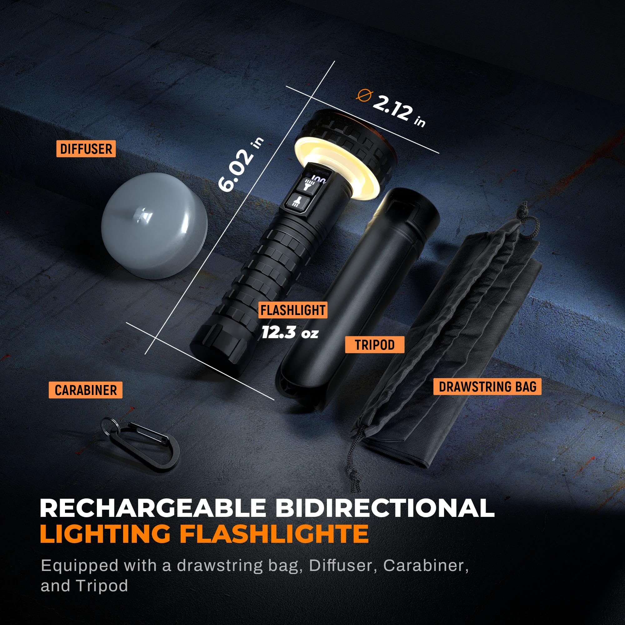 Elesall Flashlight, 5000 Lumen Rechargeable Led Flashlight With Digital Display, 8 Modes & Ipx4 Waterproof Edc Flashlights With Magnetic Base For Camping, Home, Emergency, Rescue