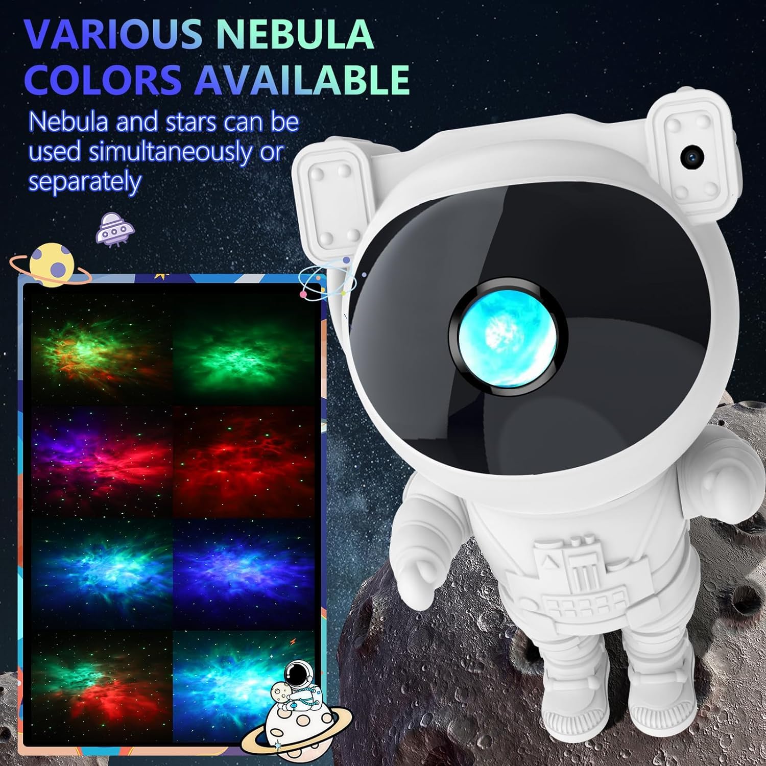 Hiya-Naya Astronaut Galaxy Projector Night Light,Star Projector Galaxy Light With Nebula,Starry Ceiling Led Lamp Space Buddy Projector With Timer And Remote For Bedroom,Kids Room Decor, Birthdays (White)