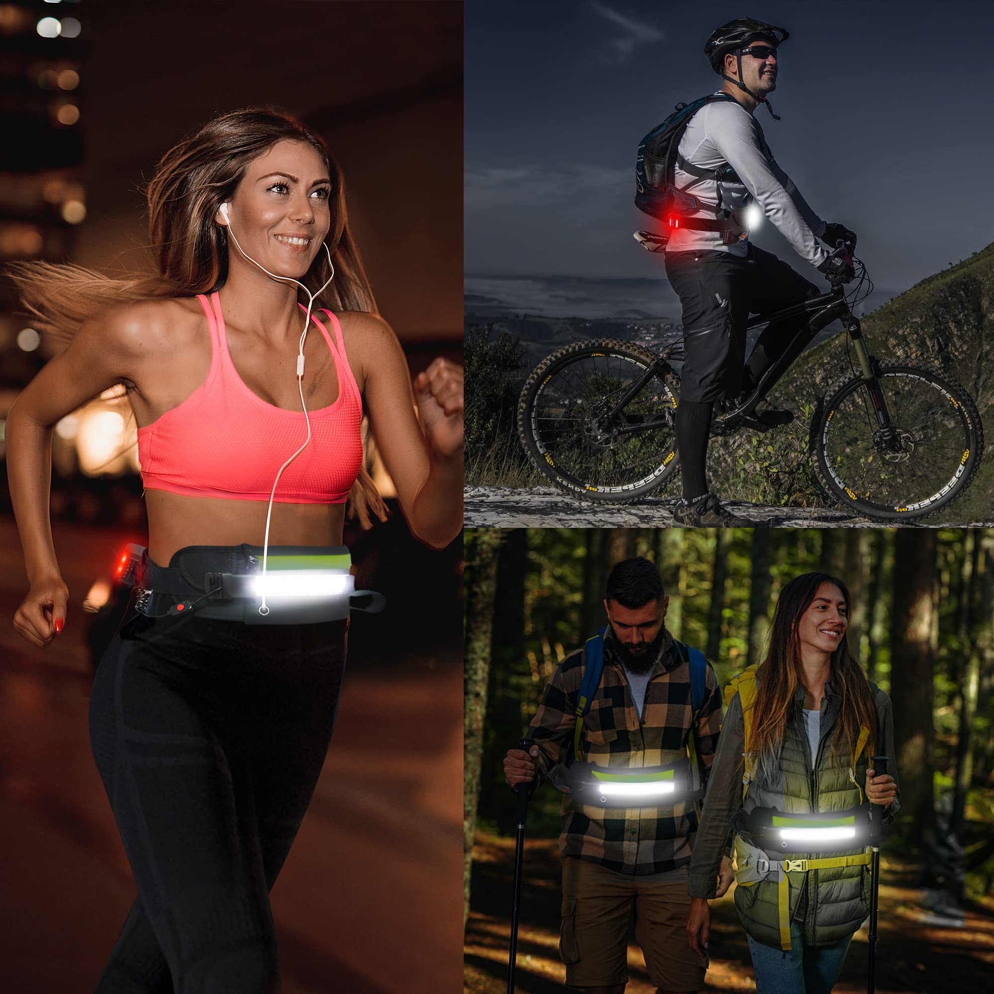 Hopedone Running Light, 230°Wide-Angle 1000Lumens Night Running Light On Running Waist Belt Rechargeable Running Safety Lights With Adjustable Large Pocket Fanny Packet For Runners Jogging (Black)