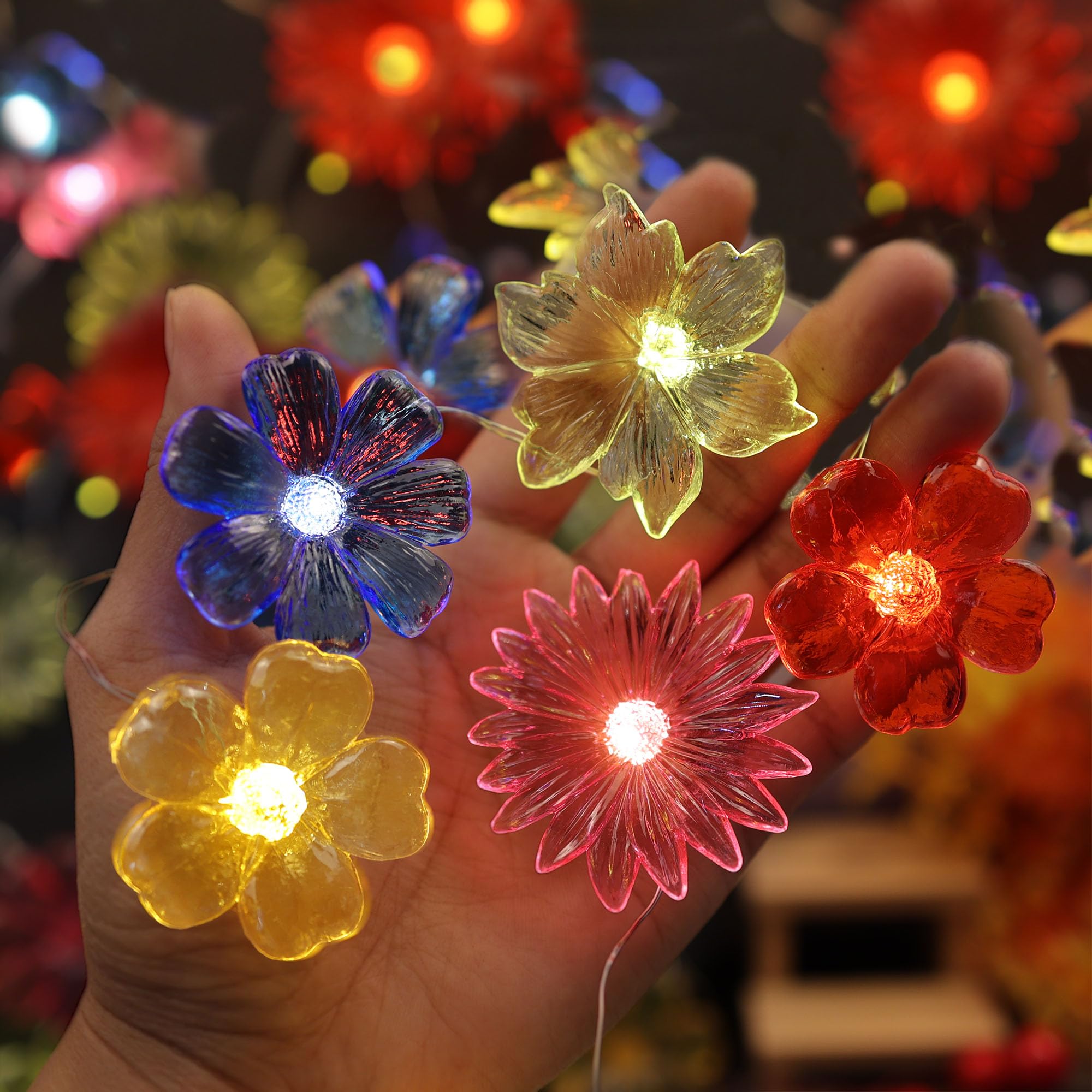 The Hxt Bartlett Solar Fairy Flower String Lights For Outdoor-4 Flower Designs Waterproof 8 Flashing Modes 15Ft 40 Led- Solar Twinkle Decorative Lights For Outside Garden Patio Porch Plants And Window Decor