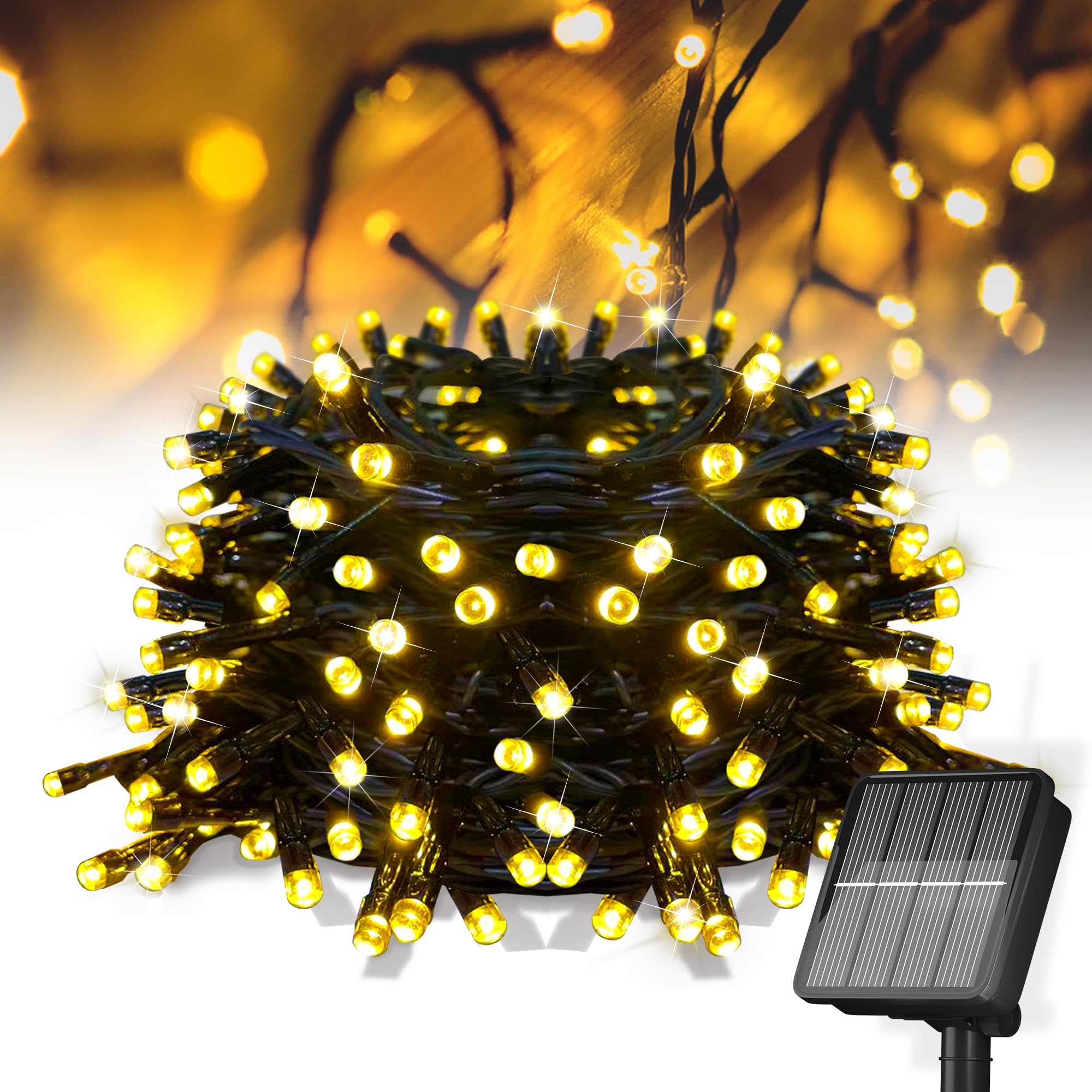Flechllary Solar String Lights For Outside, 39Ft 100 Led Solar String Lights Outdoor With 8 Modes ，Solar Christmas Lights Outdoor Waterproof For Yard, Fence,Balcony, Party,Christmas Tree Decorations (Warm White)
