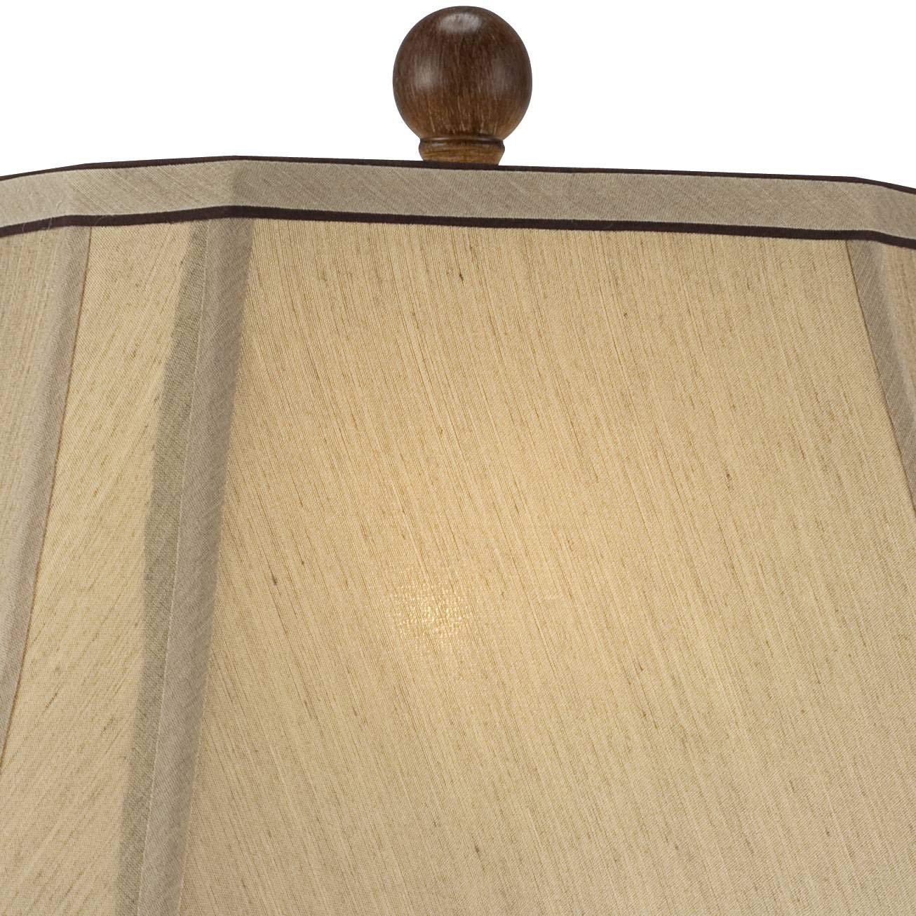 Regency Hill Traditional Style Table Lamp 28.5" Tall Carved Two Tone Brown Urn Shaped Ball Beige Fabric Rectangular Shade For Living Room Bedroom House Bedside Nightstand Home Office