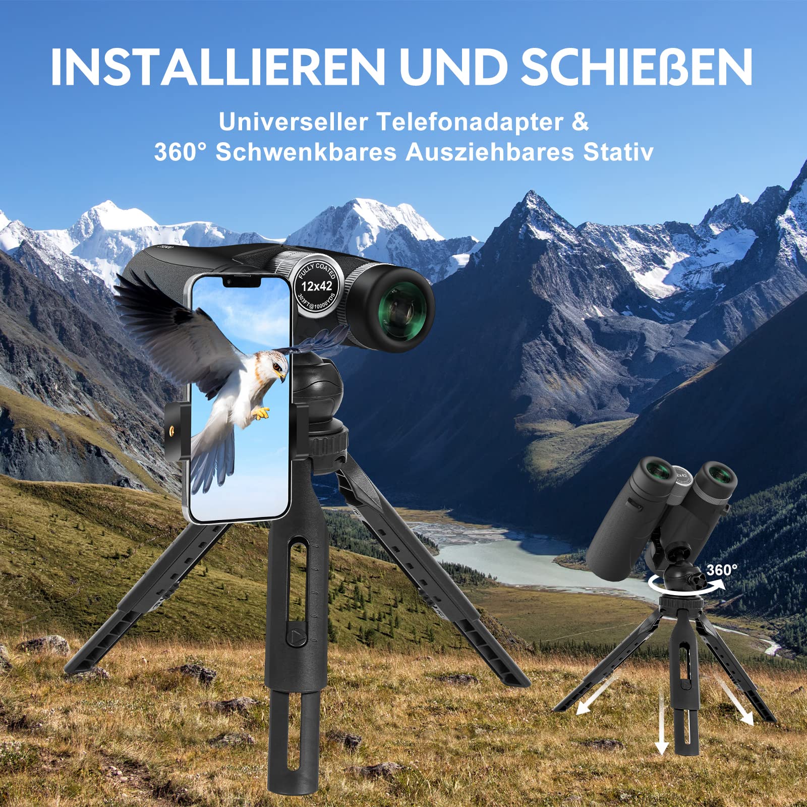 Deesoo Compact Binoculars - 12X42 Hd Adult & Kids Binoculars - 18Mm Large Eyepiece - Hiking, Bird Watching, Travel & Hunting