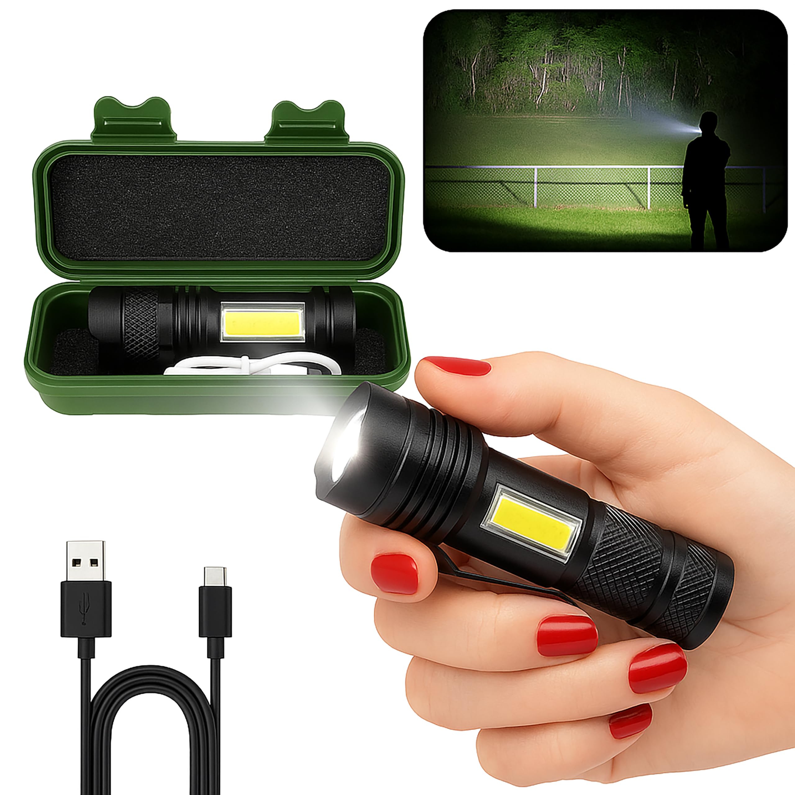 Ht Life Mini Led Flashlight Rechargeable Flashlight With Zoomable Focus, Super Bright Flashlight For Camping, Hiking, Emergency, Power Outage, Car, Home, Edc, Survival,  For Men And Women
