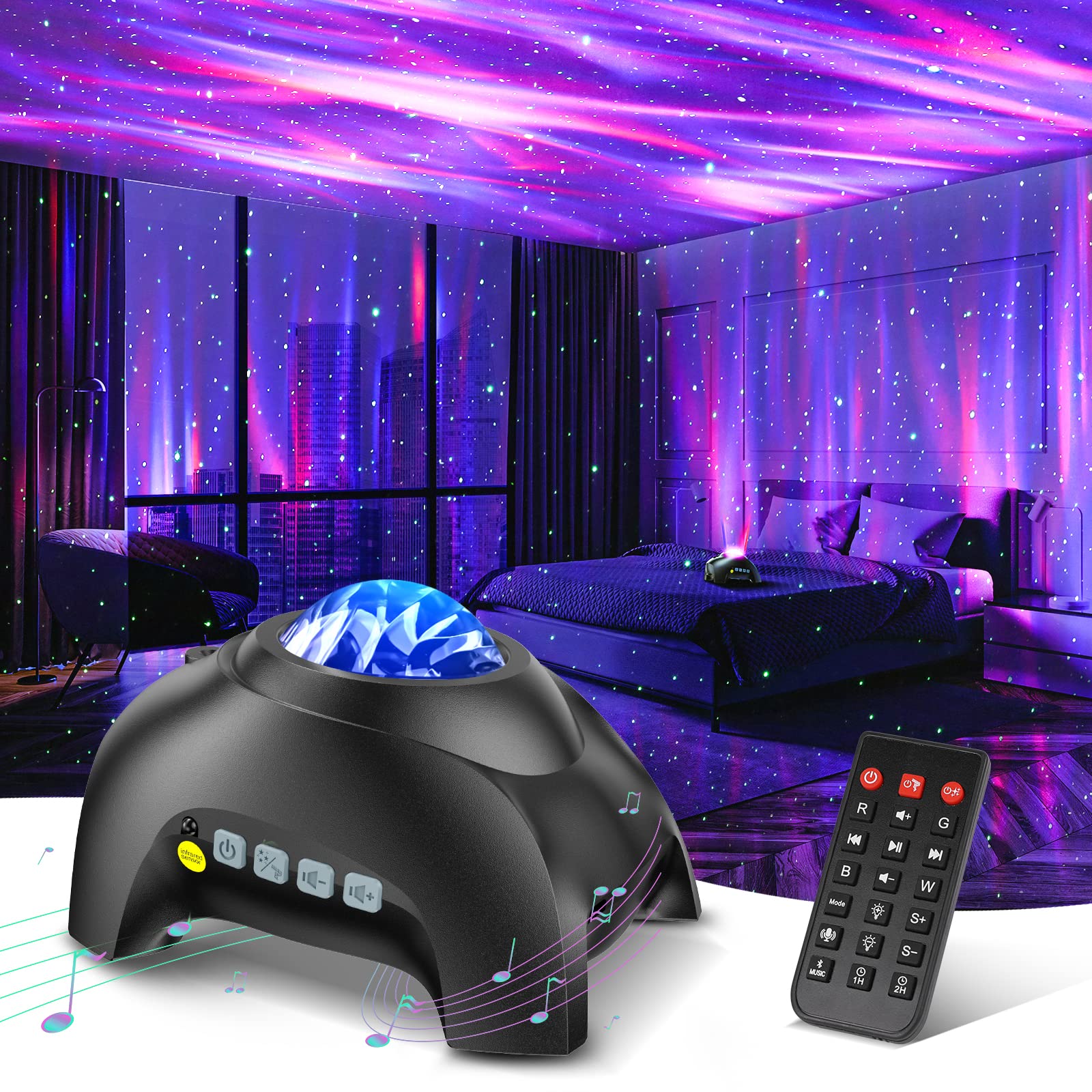 Hodans Northern Galaxy Light Aurora Projector With 33 Light Effects, Night Lights Led Star Projector For Bedroom Nebula Lamp, Remote Control, White Noises, Bluetooth Speaker For Parties