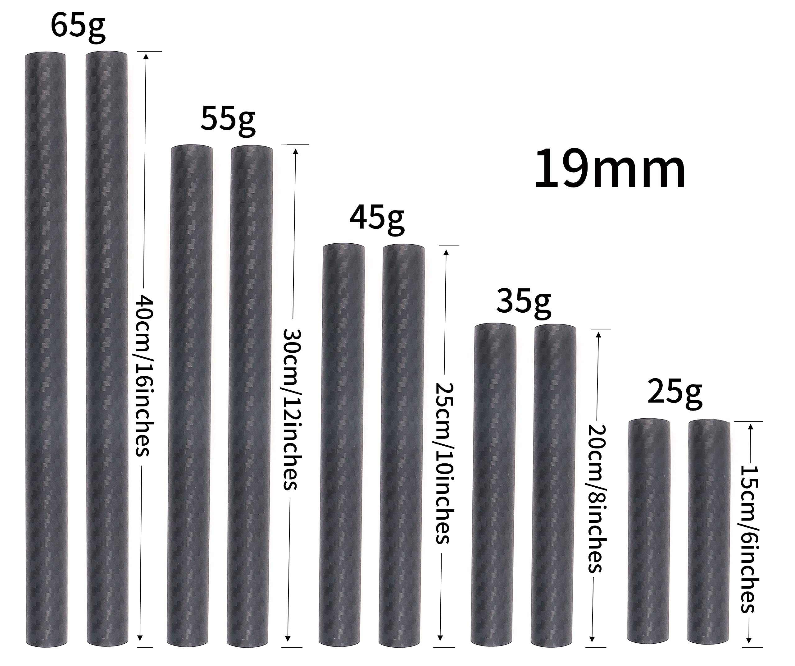 Focusfoto 19Mm Carbon Fiber Rods 30Cm/12Inch Length For 19Mm Rod Rail Support System Dslr Camera Rig (Pack Of 2)
