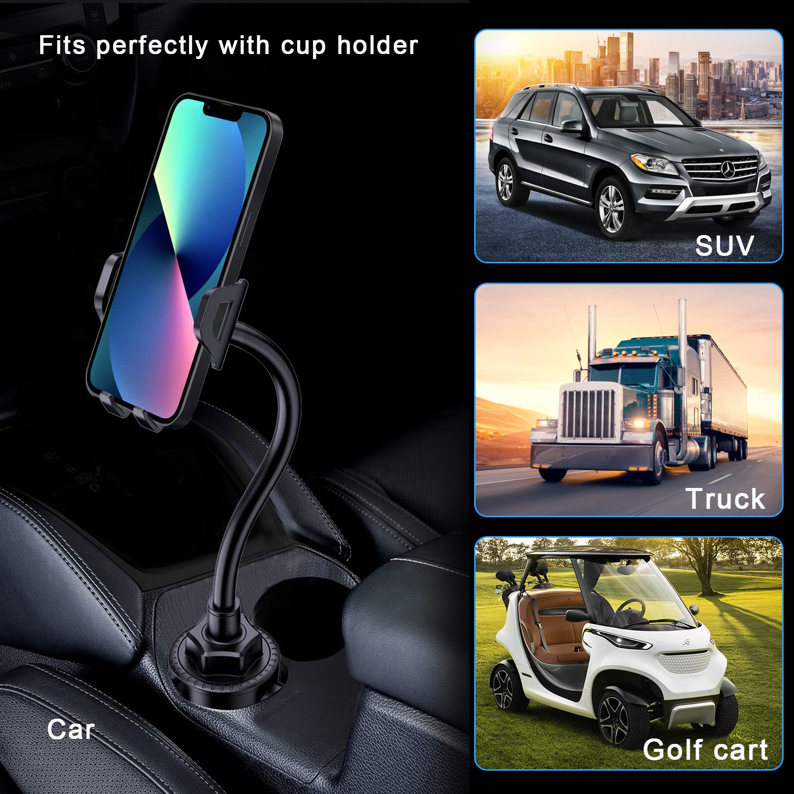 Lopnord Car Phone Holder Mount Cup Holder, Phone Mount For Car Compatible With Iphone 16 15 14 Pro Max/Samsung Galaxy S24 S23 S22 Ultra, Cell Phone Holder Car Flexible Gooseneck Phone Holder For Car